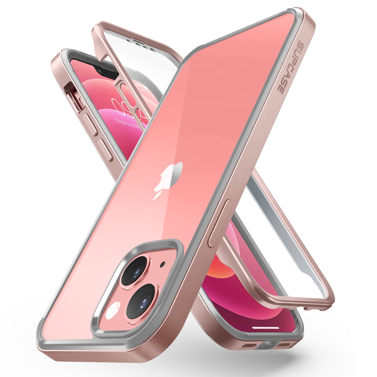 iPhone 13 Case 6.1 Inch with Built-in Screen Protector | Unicorn Beetle Edge Clear Protective Cover in Peach Pink | Shockproof Slim Design for Everyday Use & Outdoor Activities