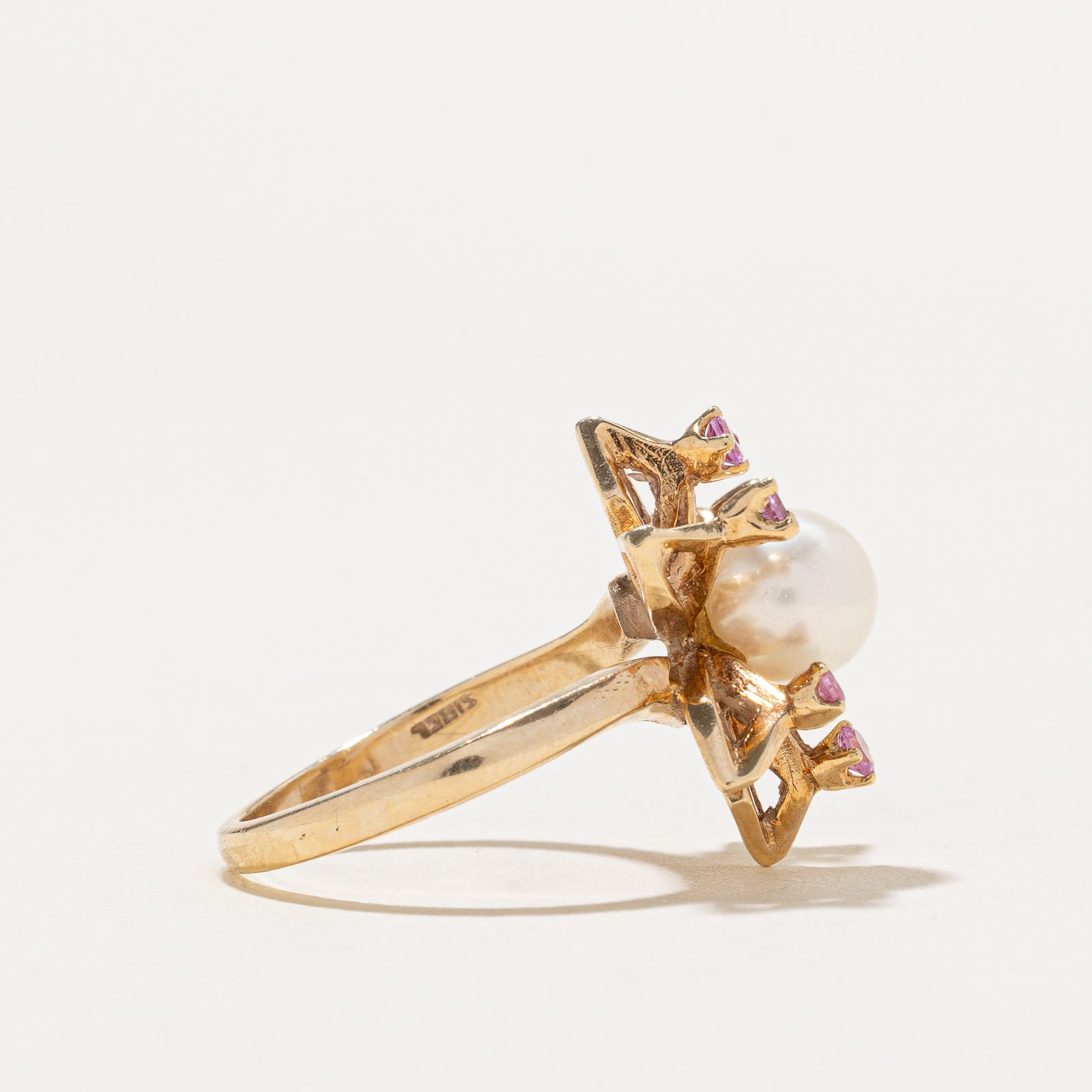Elegant Synthetic Sapphire & Pearl Cocktail Ring - 0.24ctw, Size 5 | Perfect for Evening Parties, Weddings & Special Occasions
