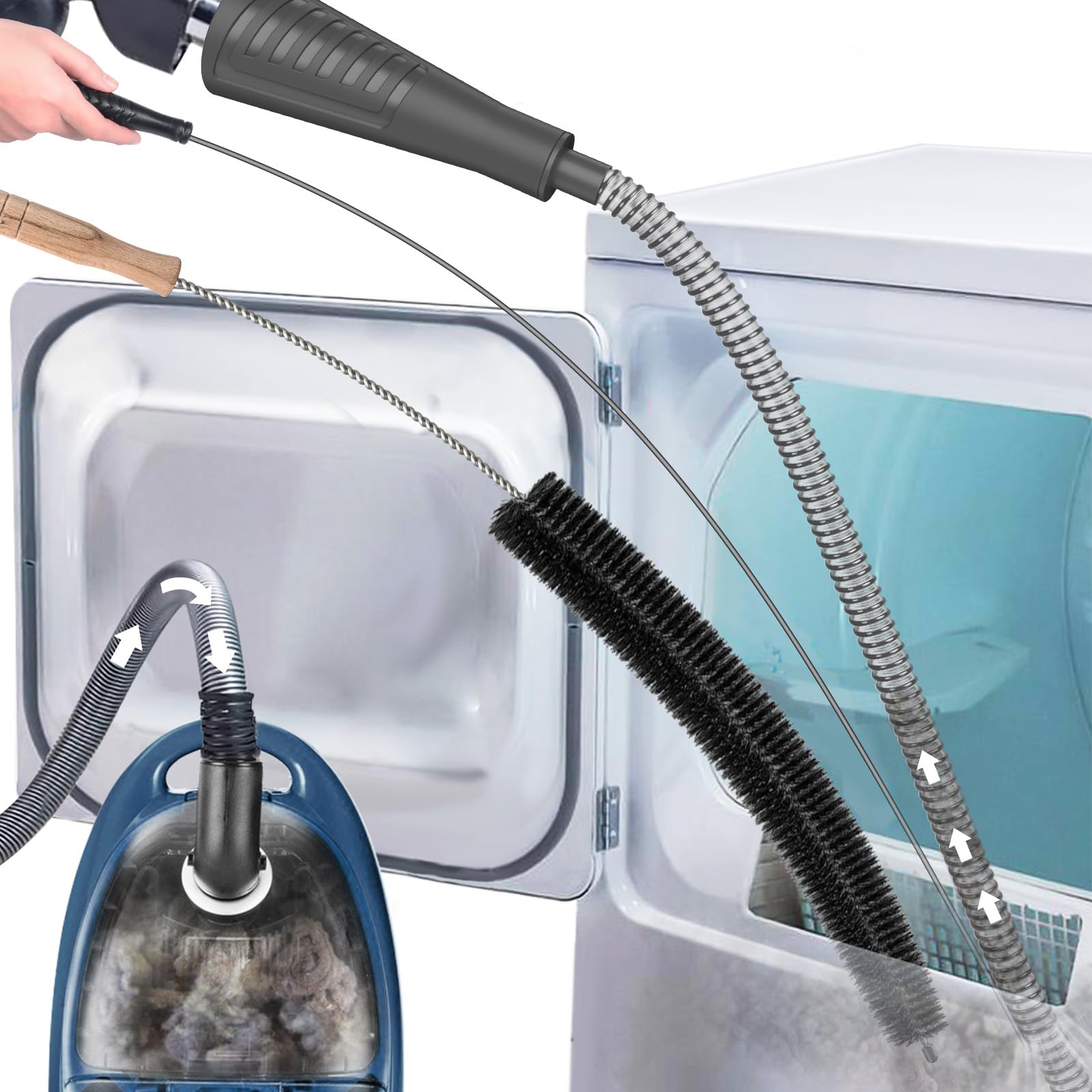 Sealegend Dryer Vent Cleaning Kit with Flexible Guide Wire, Vacuum Hose & Lint Remover Brush - Black | Prevent Fire Hazards & Improve Dryer Efficiency for Home Laundry Rooms