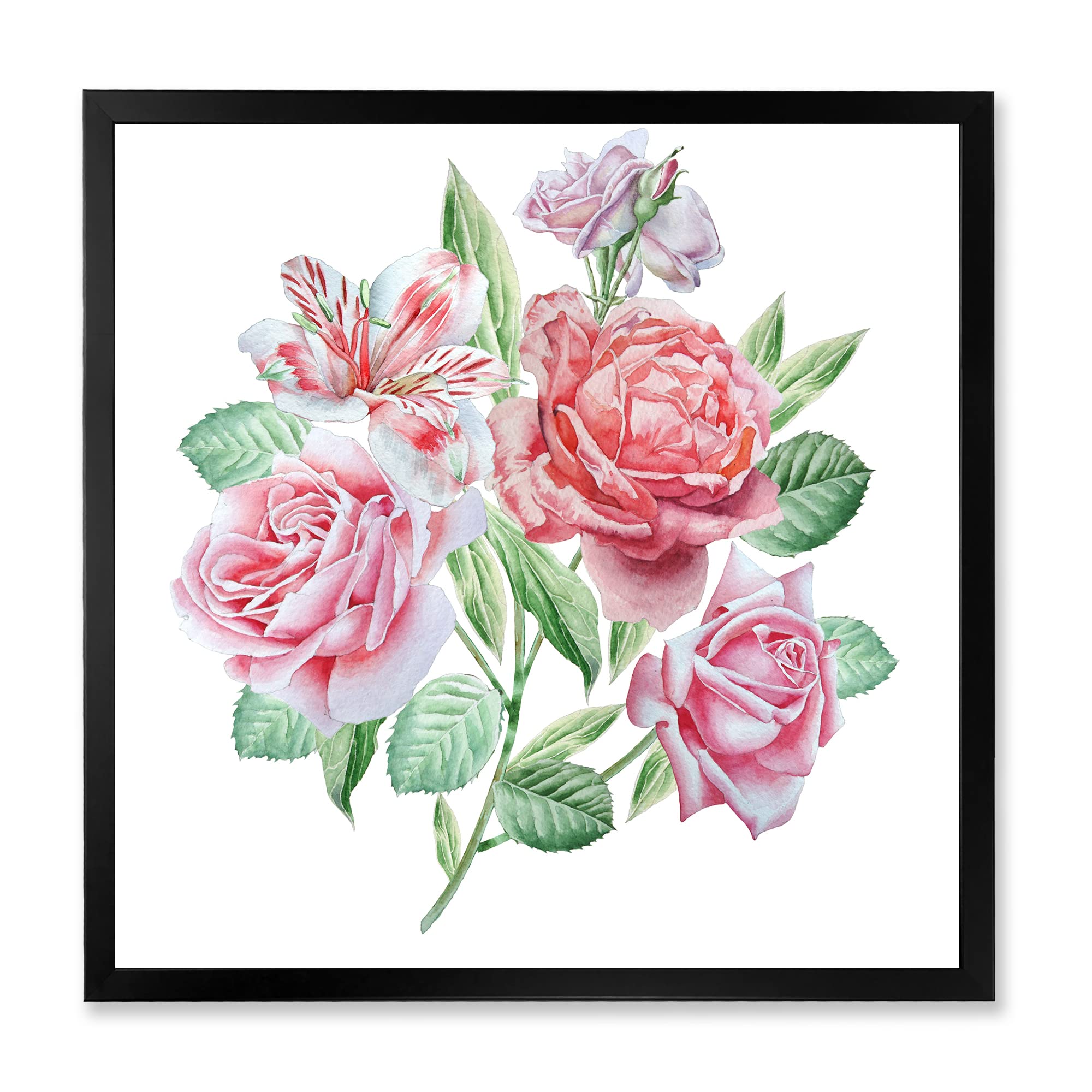 DesignQ Spring Flowers Alstroemeria Rose Traditional Framed Wall Art - Elegant Home Decor for Living Room, Bedroom & Office