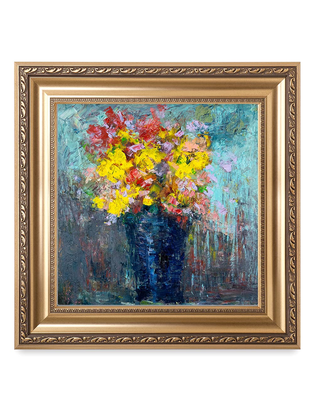 DECORARTS - 'After The Rain' by David Ma - Floral Abstract Wall Art Print in Classic Golden Frame (22