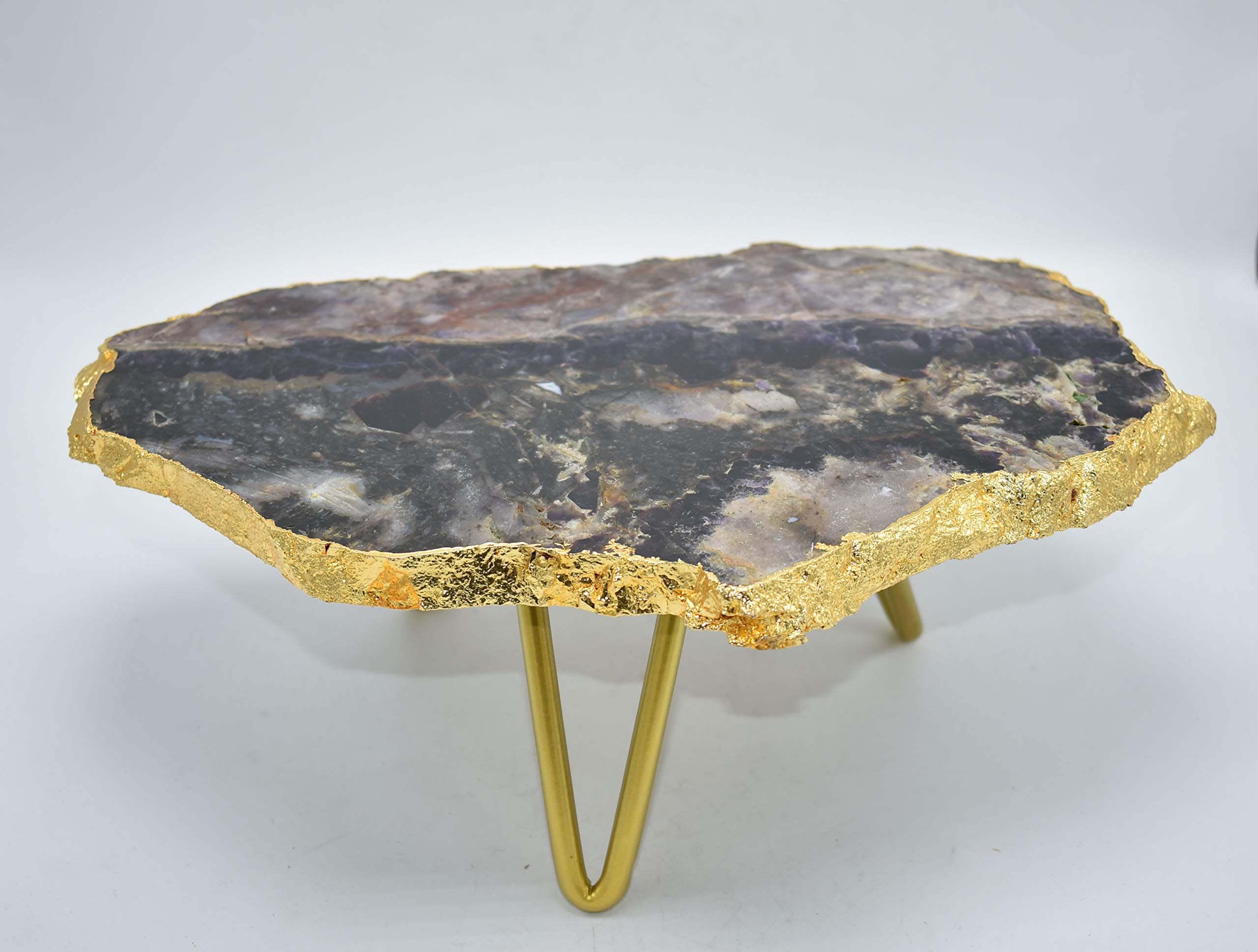 Premium Natural Amethyst Cake Stand with Gold Trim - Elegant Dessert Display for Weddings, Birthdays & Special Occasions