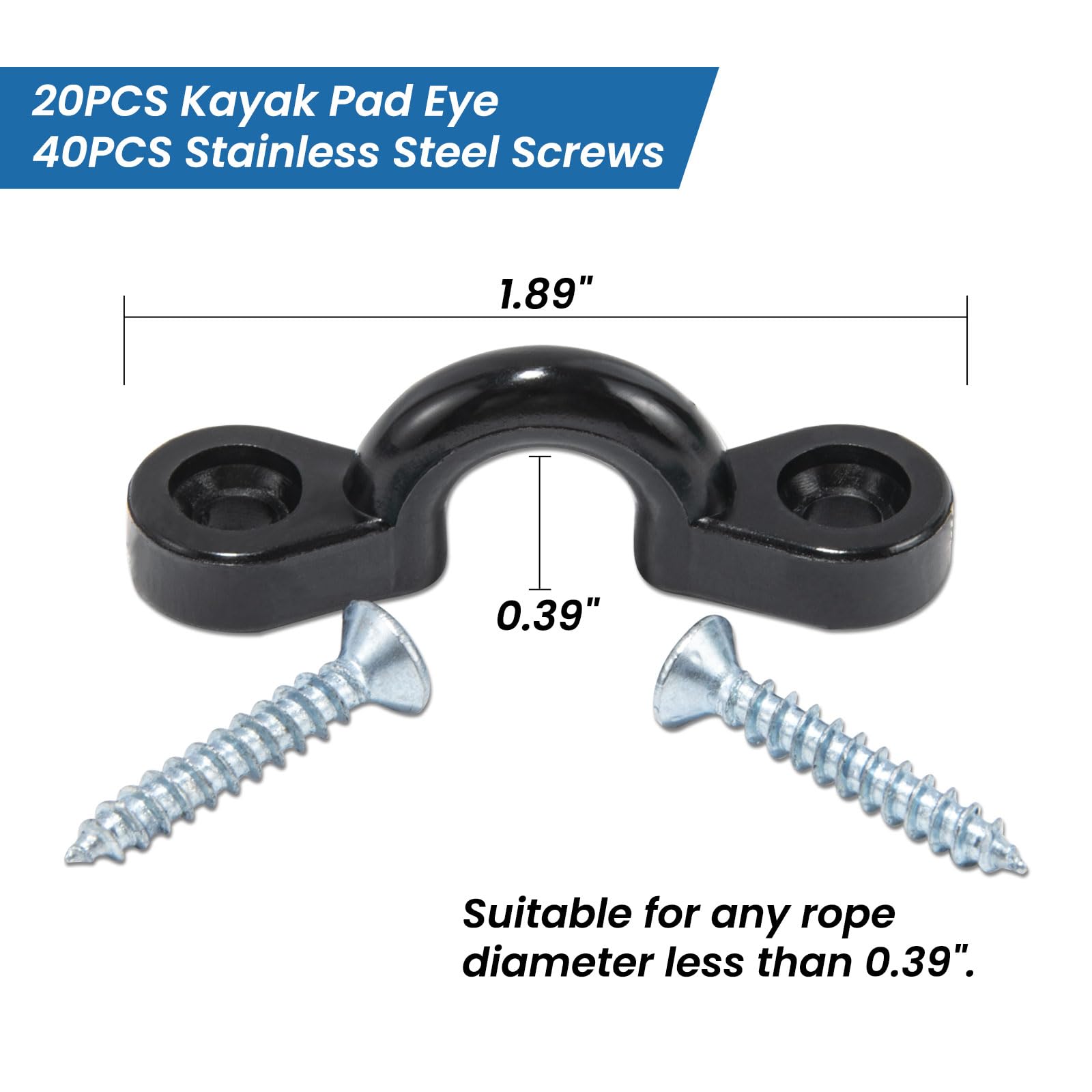 Goture Kayak Pad Eyes Kit - 10pcs/20pcs Stainless Steel Deck Loops with Screws, Heavy Duty Tie Down Hardware for Kayak & Boat Deck Rigging - Perfect for Kayak Accessories, Canoe Tie Downs and Marine Applications