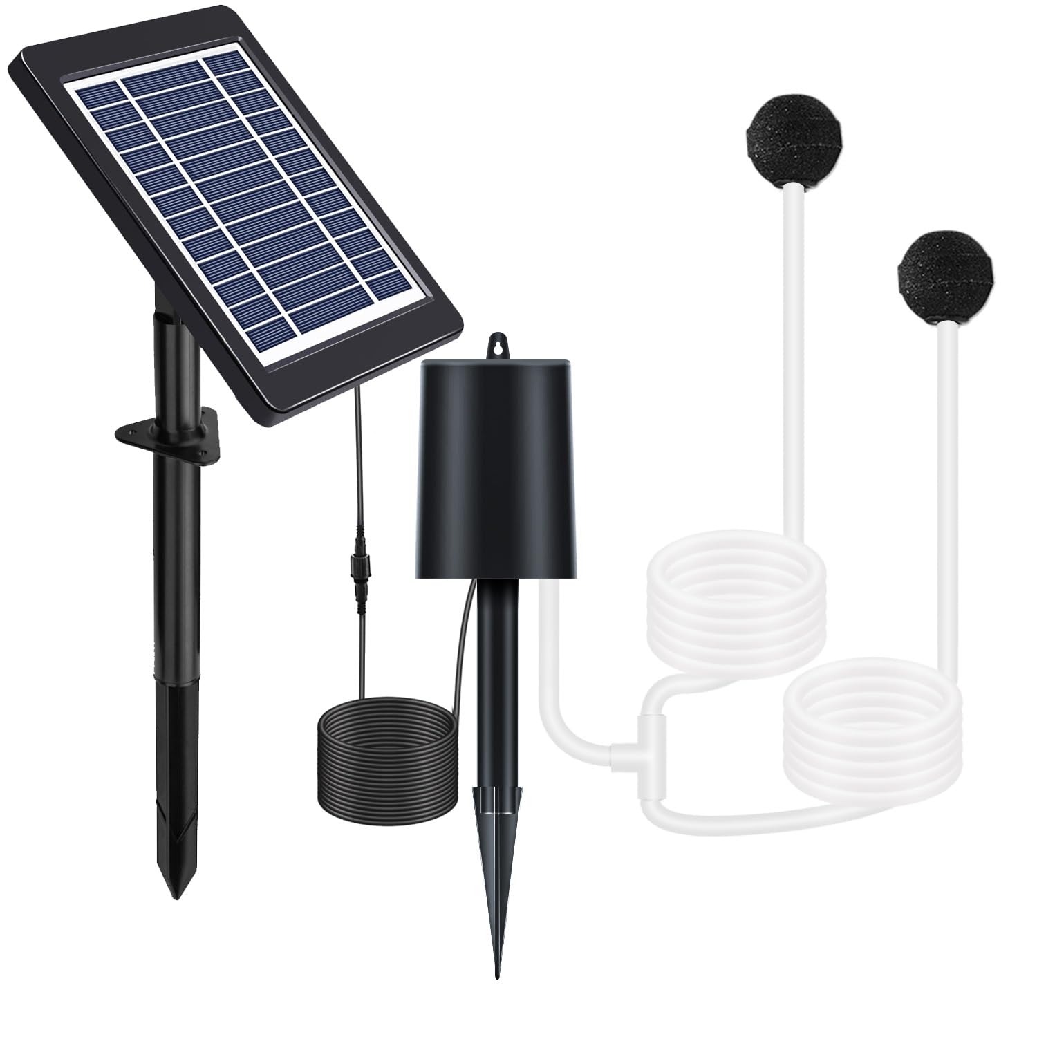 4W Solar Powered Pond Aerator Pump Kit with Air Hose & Bubble Stones - 3 Modes for Oxygenation - Ideal for Garden Ponds, Fish Tanks & Outdoor Water Features