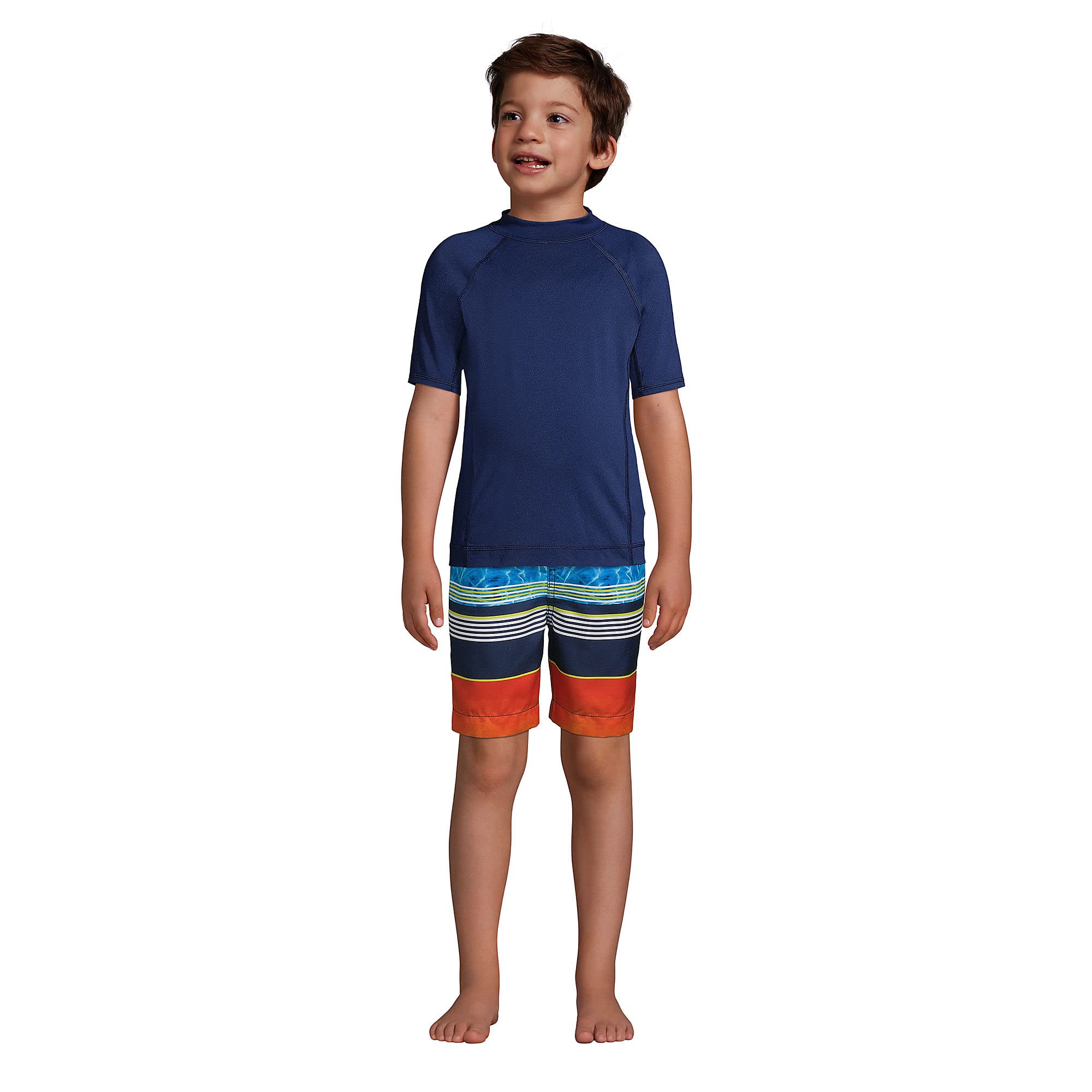 Lands' End Boys Husky Print Swim Trunks - Quick-Dry UPF 50+ Swim Shorts for Kids, Beach & Pool Swimming, Summer Water Activities