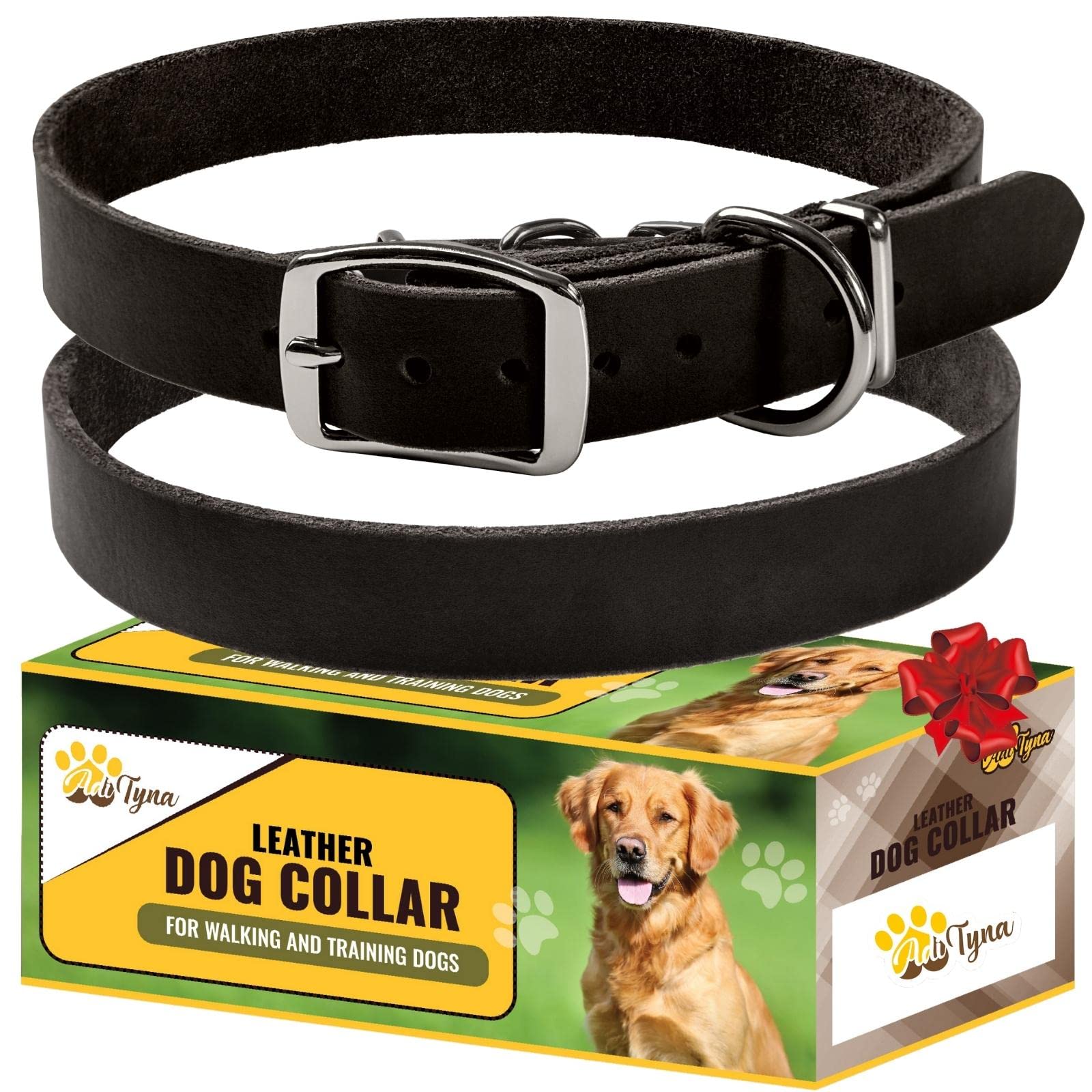 Premium Black Leather Dog Collar for Small Dogs - Classic Soft Heavy Duty Handmade Top-Grain Leather Pet Collar - Perfect for Walking, Training, Hiking & Outdoor Adventures