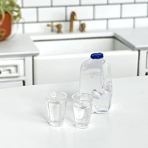 Miniature Water Gallon and Glasses Set for Dollhouse - 1:12 Scale Mini Kitchen Accessories - Perfect for Dollhouse Decor, DIY Crafts and Miniature Collectors