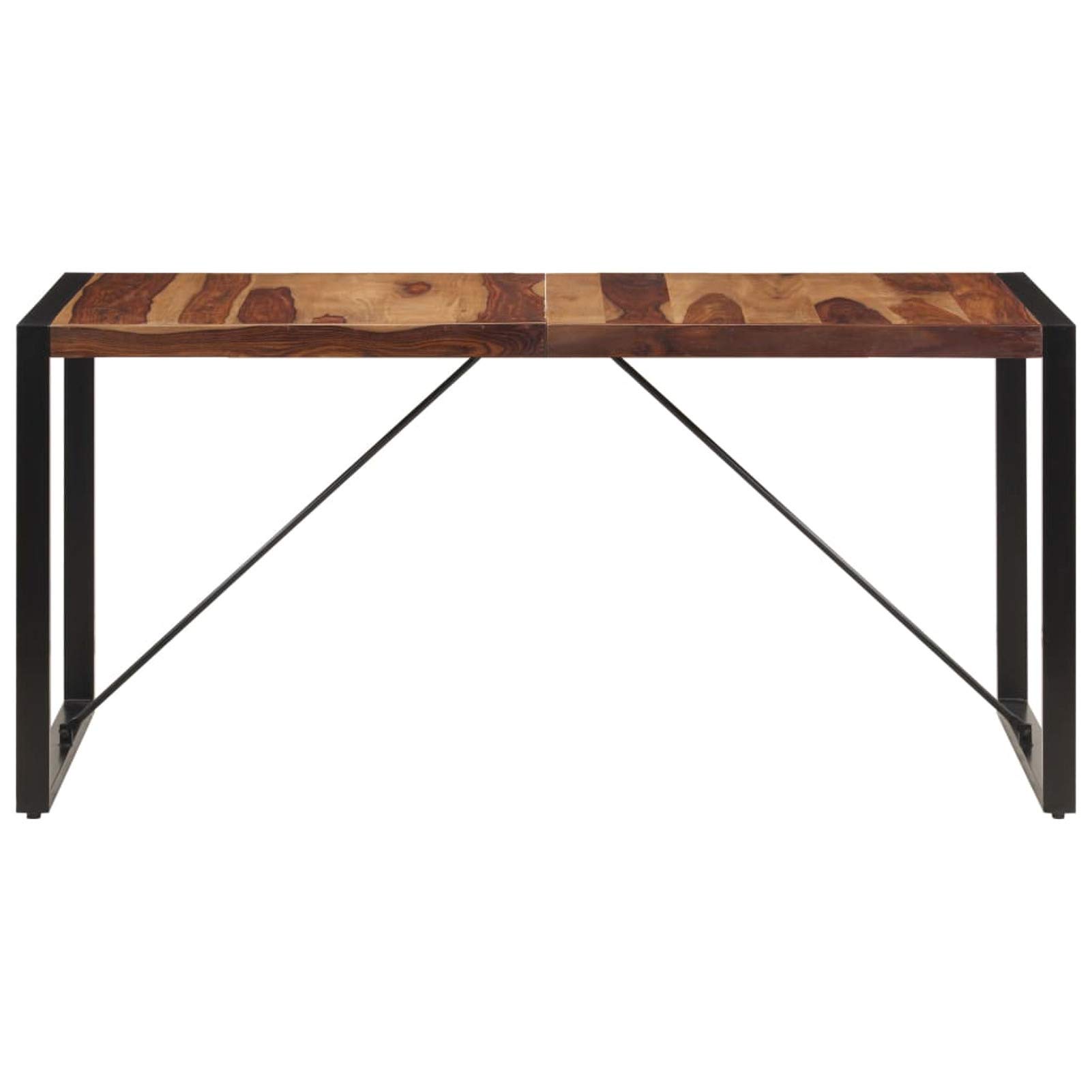 Modern Rectangle Dining Table - Solid Sheesham Wood Tabletop with Sturdy Steel Legs - 63