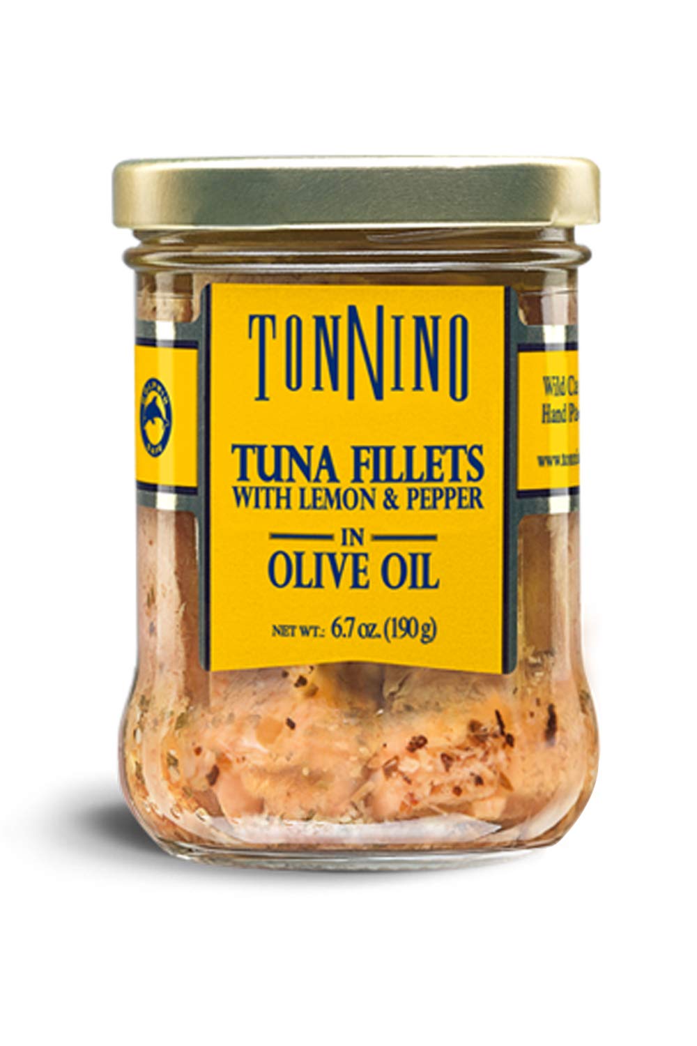 Premium Tonnino Yellowfin Tuna Fillets in Olive Oil with Lemon Pepper - Gluten Free, Low Calorie, 6.7 oz Jar - Perfect for Salads, Sandwiches & Keto Meals