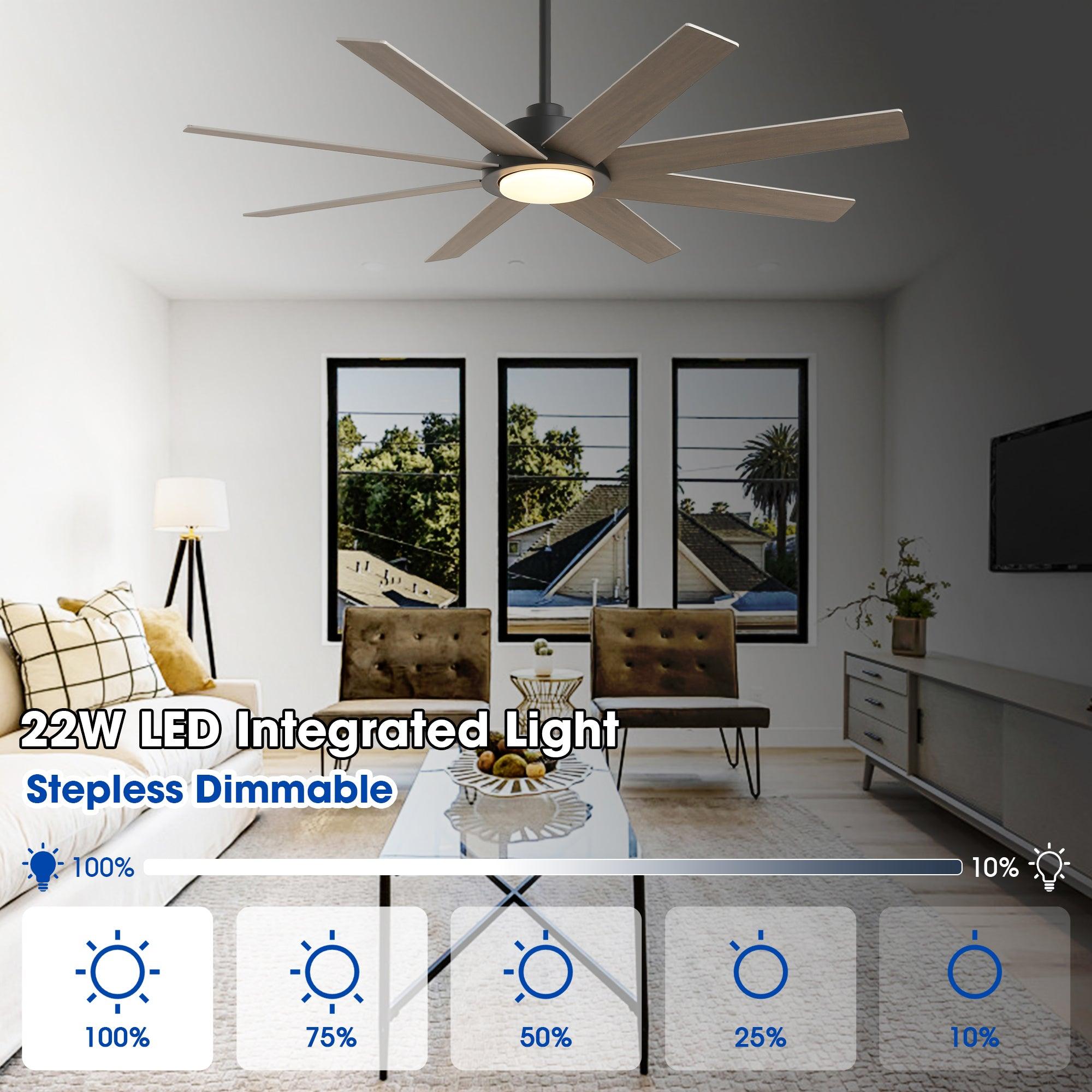 60 DC Motor 8-Blade Modern Ceiling Fan with LED Light & Remote Control - Energy Efficient Quiet Operation for Living Room, Bedroom, and Office