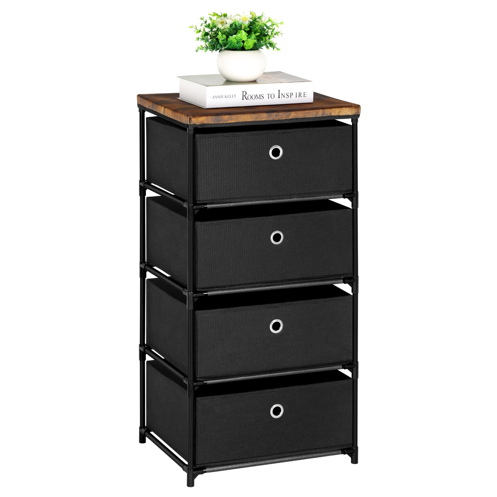 HAITRAL 4-Drawer Fabric Storage Chest - Closet Organizer for Bedroom, Dorm & Hallway (Black) - Space Saving Solution
