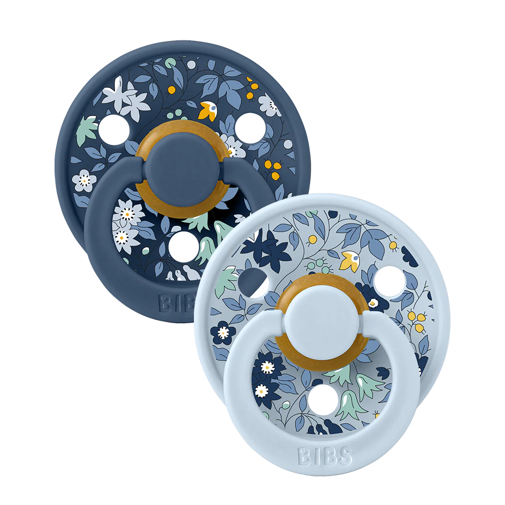 BIBS x Liberty Natural Rubber Latex Pacifiers - 2 Pack (0-6 Months) | BPA-Free, Orthodontic Baby Soothers for Newborns & Infants | Perfect for Daycare, Travel & Sleep Comfort
