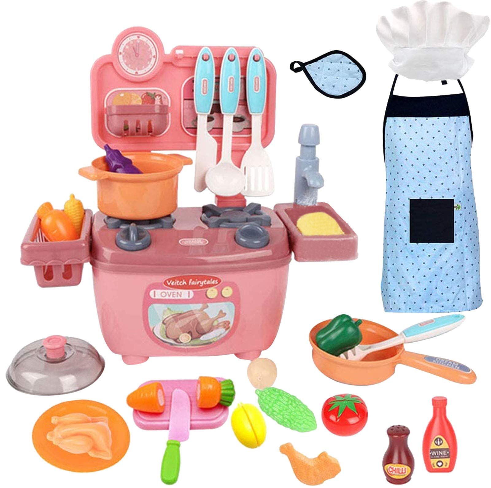 Mini Simulation Kitchen Toy Set - 30cm Multicolor Play Kitchen Accessories with Sink & Cookware for Kids - Perfect for Pretend Play, Role-Playing & Early Learning Development