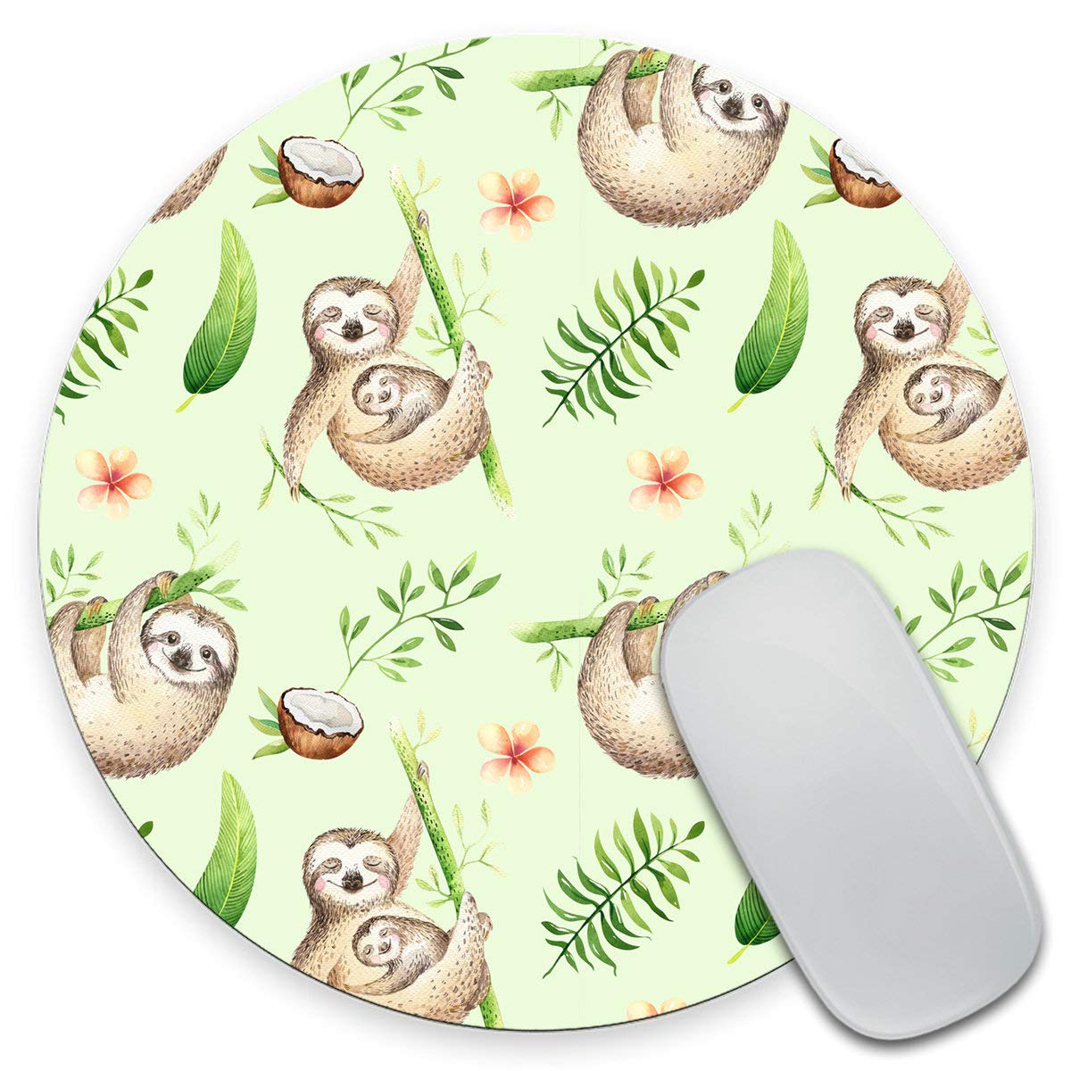 Cute Sloth Mouse Pad - Green Round Non-Slip Desk Mat for Office, Gaming & Home Use - Ergonomic Computer Mousepad for Workstation, Cubicle Decor & Desk Accessories