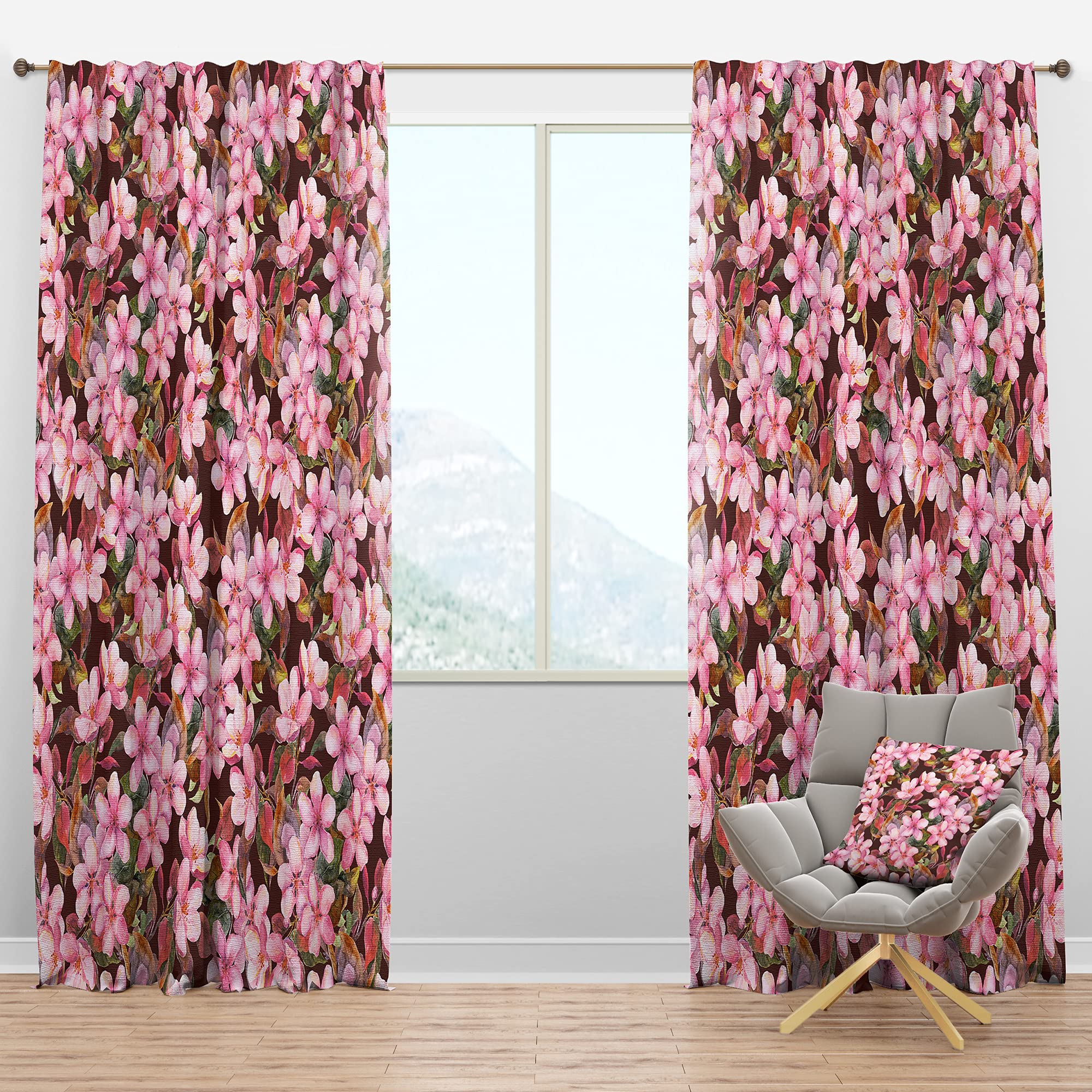 DesignQ Blackout Curtains 'Pink Blossoming Flowers' - Thermal Insulated Single Panel (52x120 inches) for Bedroom & Living Room - Noise Reducing & Energy Saving Window Drapes for Better Sleep & Home Decor