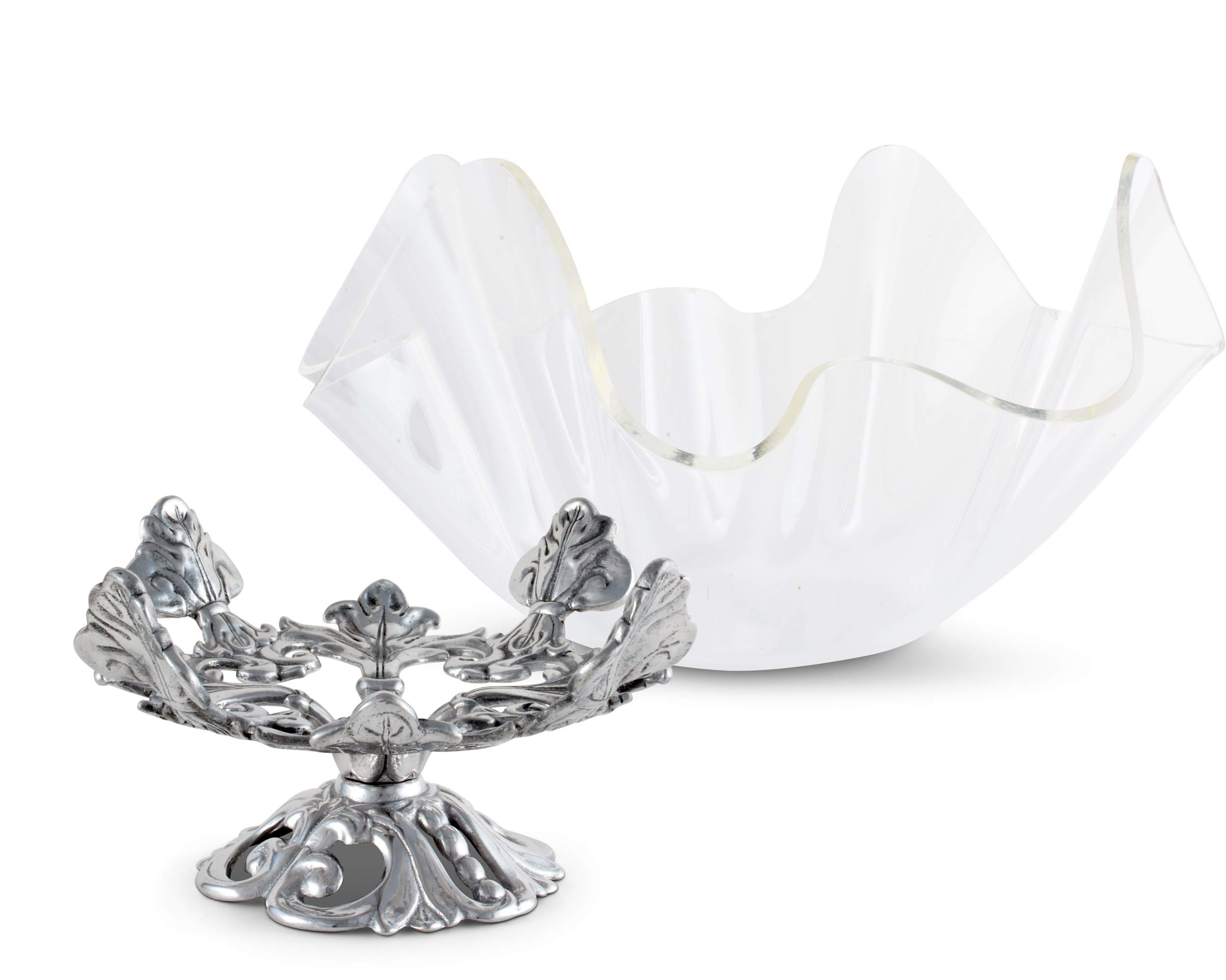 Arthur Court Designs 14-Inch Aluminum Metal Fleur-De-Lis Stand with Acrylic Serving Bowl - 12.5 Inch Tall - Elegant Table Centerpiece for Weddings, Parties & Home Decor