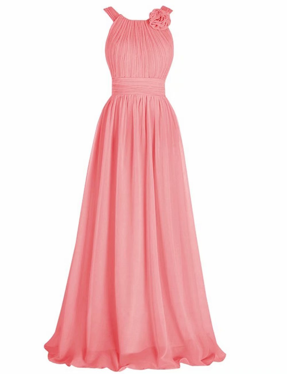 Elegant Chiffon A-Line Bridesmaid Dress with Floral Pleats - Long Prom & Cocktail Party Gown for Women | Perfect for Weddings, Formal Events & Evening Occasions