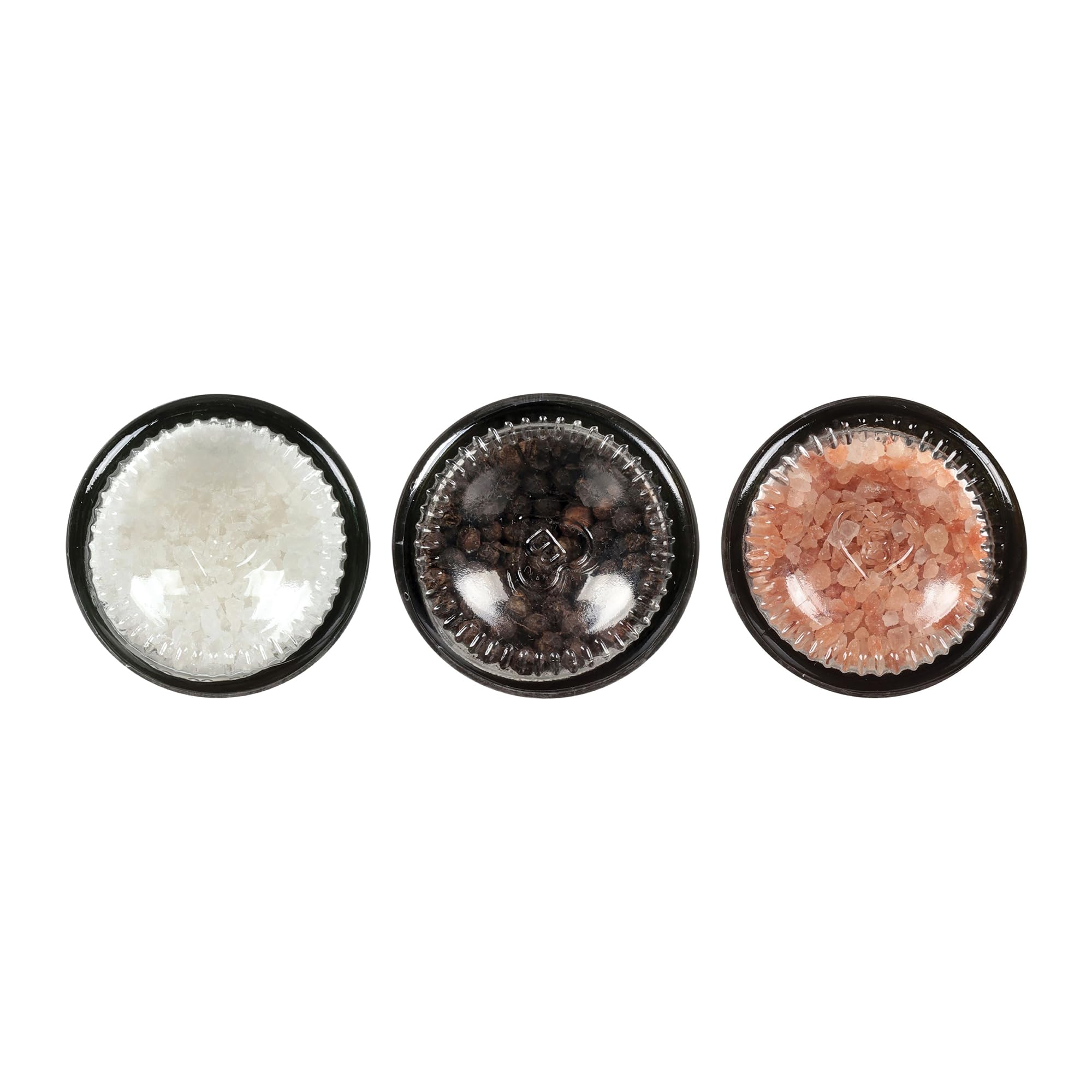 Premium Himalayan Pink Salt, Sea Salt & Black Peppercorn Grinder Set - 3-Pack Adjustable & Refillable Spice Mills (2.5oz Pink Salt, 2.5oz Sea Salt, 1.2oz Peppercorns) - Perfect for Cooking, Seasoning, Steak, Salad & Gourmet Dishes