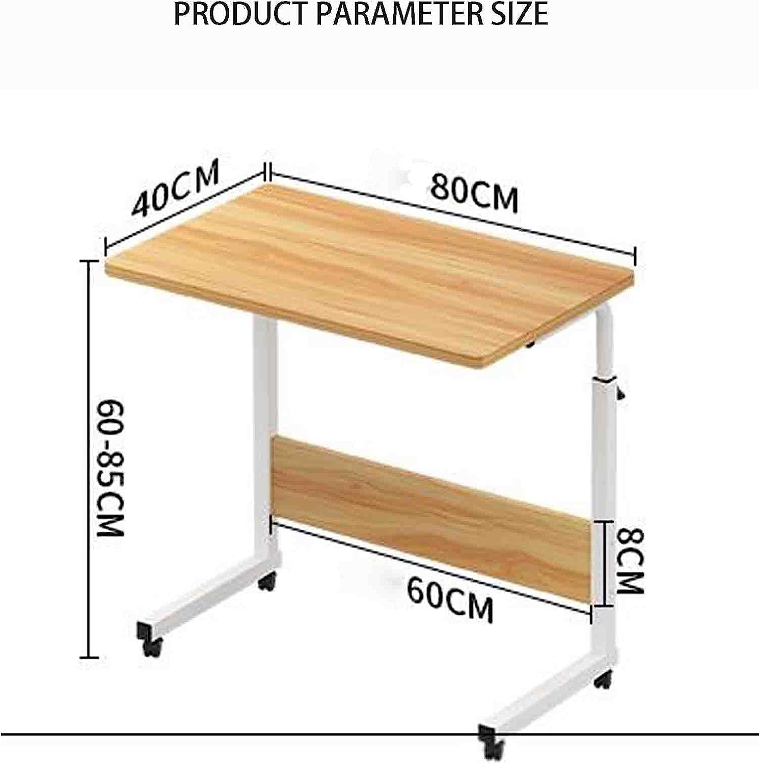 POCHY Adjustable Overbed Table with Wheels - Portable Laptop Desk, Lightweight Steel Frame & Fiberboard Top - Perfect for Bed, Sofa, or Office Use