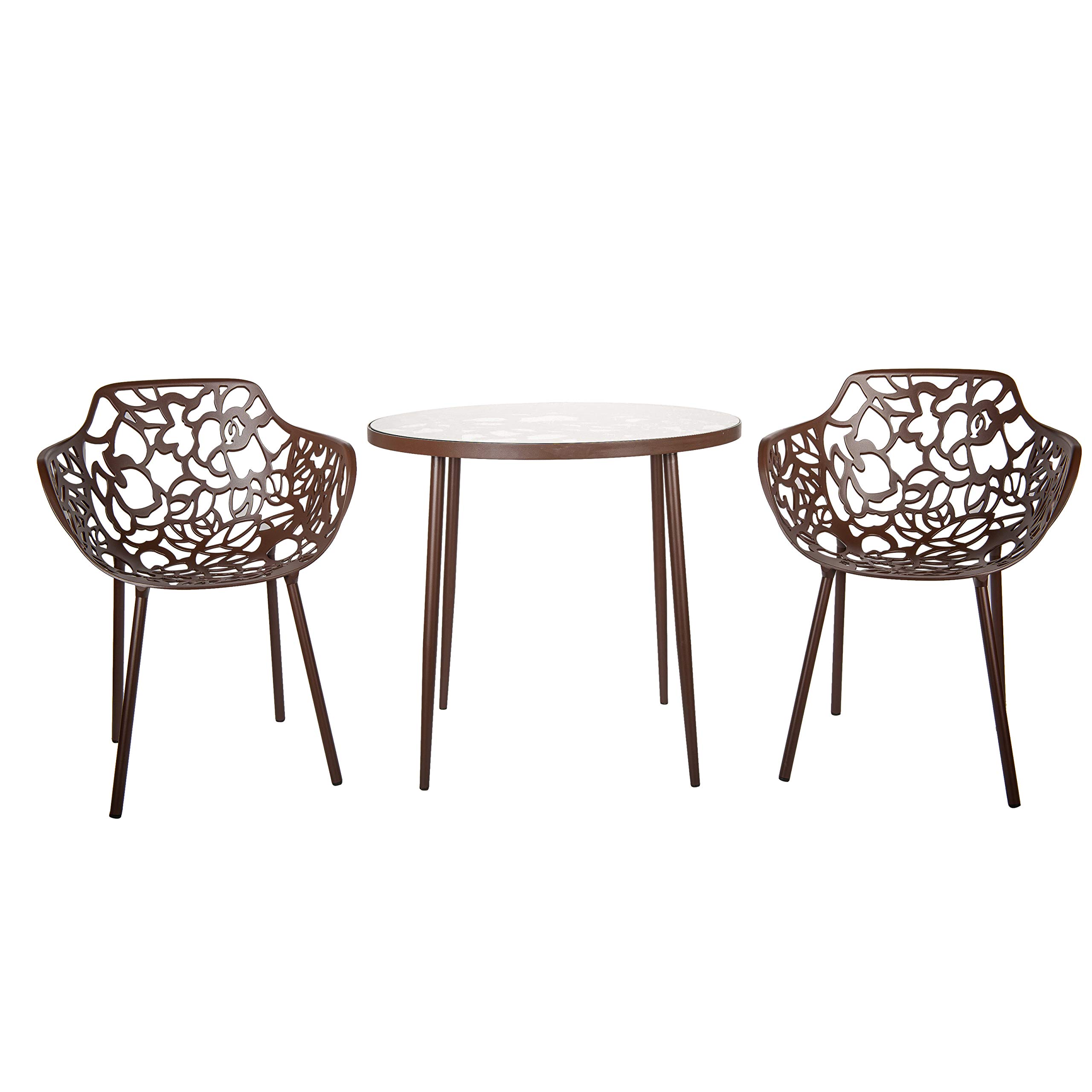 Modern Bistro Dining Table with Tempered Glass Top & Aluminum Base - LeisureMod Devon Indoor/Outdoor Patio Table (Brown) | Perfect for Restaurants, Cafés & Home Dining Areas