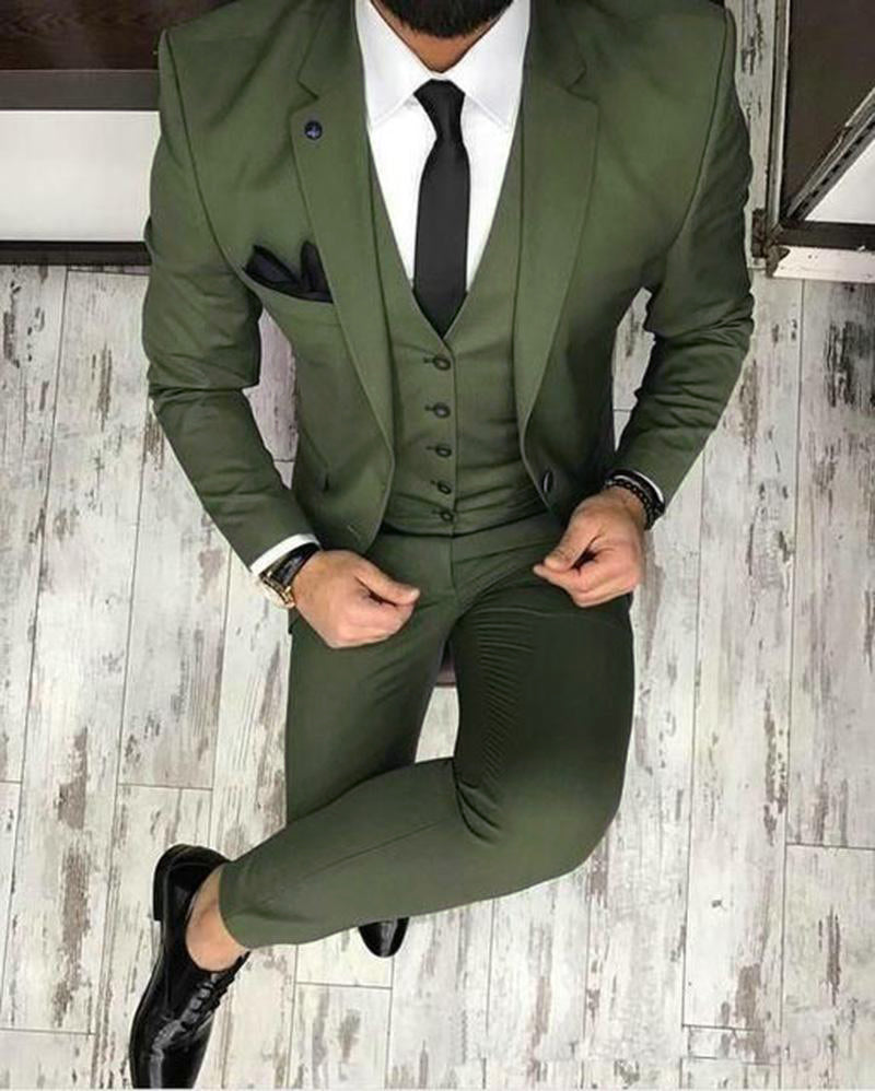 CB05141 Men's 3-Piece Suit in Olive & Dark Green - Formal Business Attire for Weddings, Office & Special Occasions