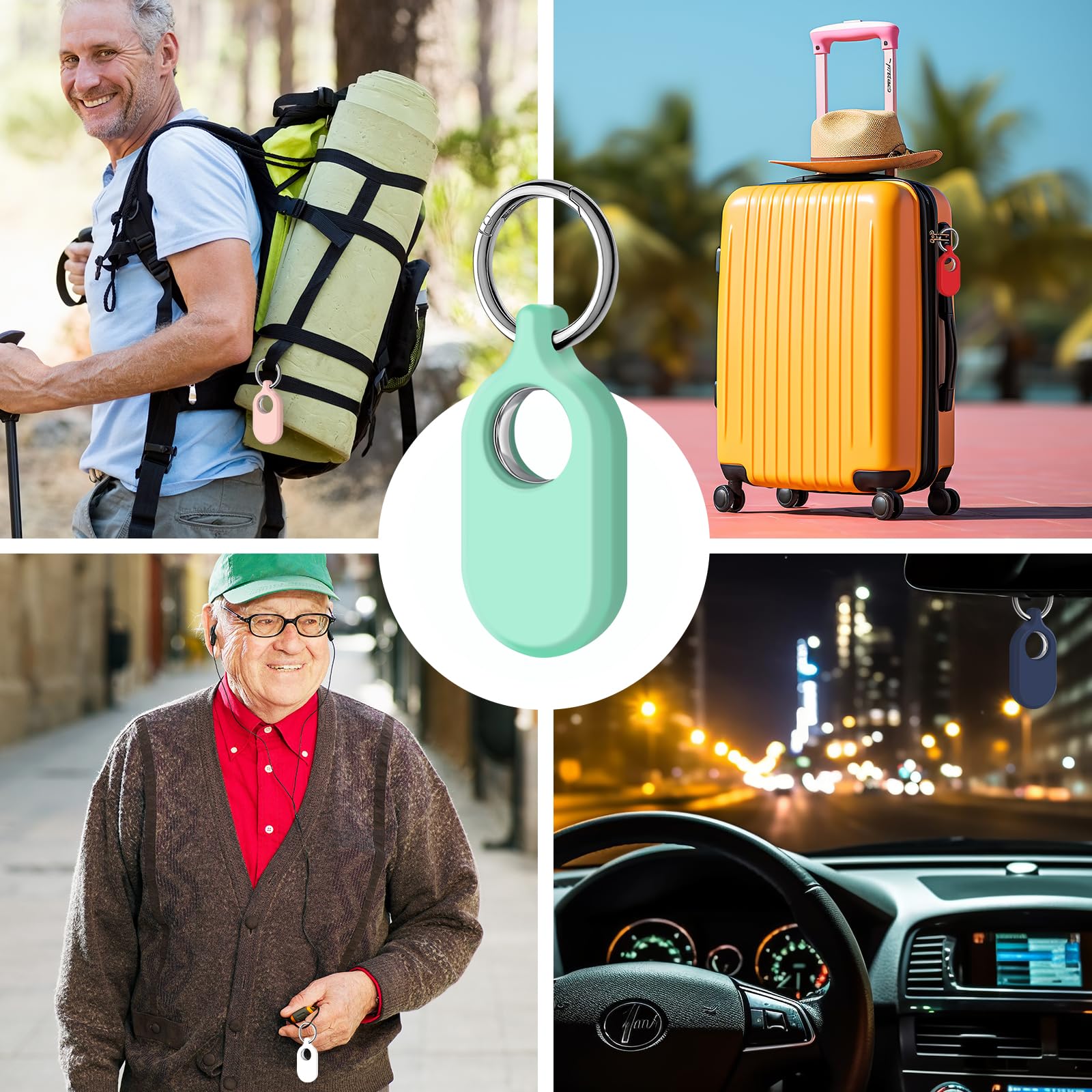 LETREEN Smart Tag 2 Case 4 Pack - Premium Silicone Protective Cover with Silver Keychain for Samsung Galaxy Smart Tag 2 - Perfect for Travel, Luggage Tracking & Key Organization