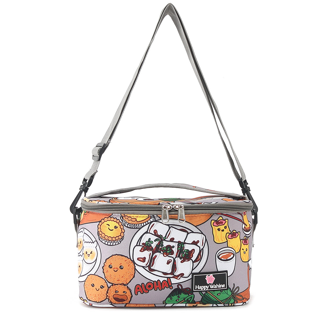 Small Insulated Cooler Tote Bag for Picnics, Beach & Lunch - Stylish Grey Dim Sum Design | Perfect for Outdoor Activities, Groceries & Food Storage