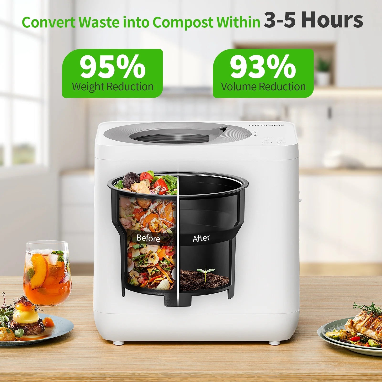 Smart Electric Kitchen Composter - 3.8L Indoor Compost Bin with DC Motor for Organic Waste, Eco-Friendly Food Waste Recycling - Perfect for Home, Apartment & Sustainable Living