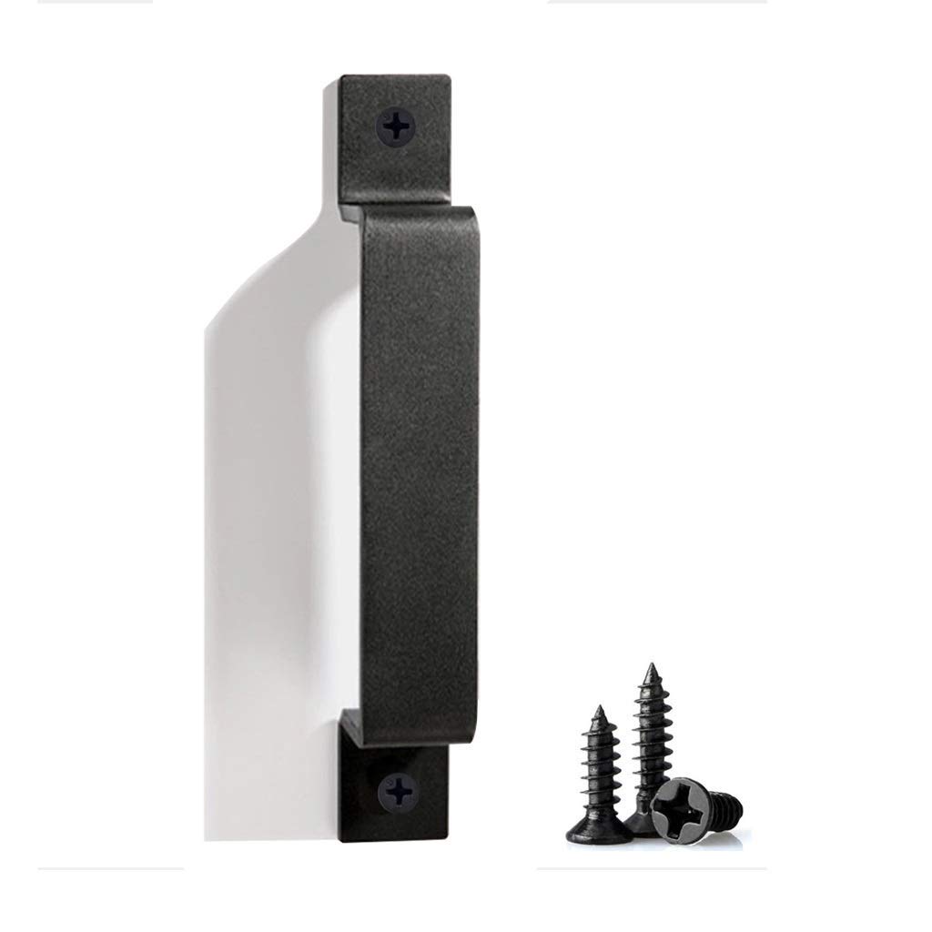 FMOGE Black Wrought Iron Barn Door Handle - Heavy Duty Sliding Door Cabinet Handle for Wooden Doors - 3 Sizes (196mm/7.7in) - Perfect for Farmhouse, Rustic Home Decor & DIY Projects