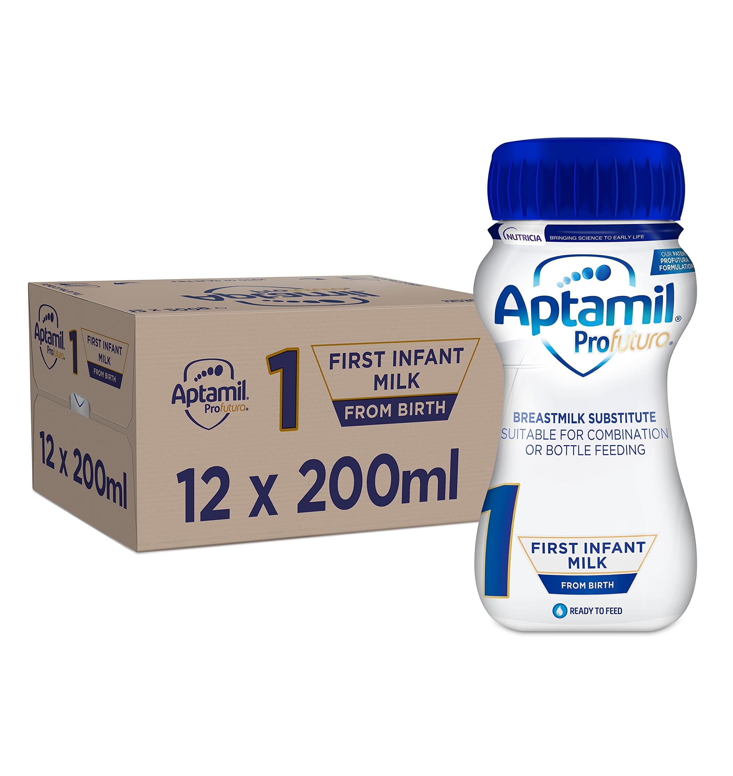 Aptamil Advanced 1 Ready-to-Use Liquid Baby Formula - 200ml (Pack of 12) - Ideal for Newborns from Birth - Perfect for On-the-Go Feeding, Travel & Emergency Preparedness