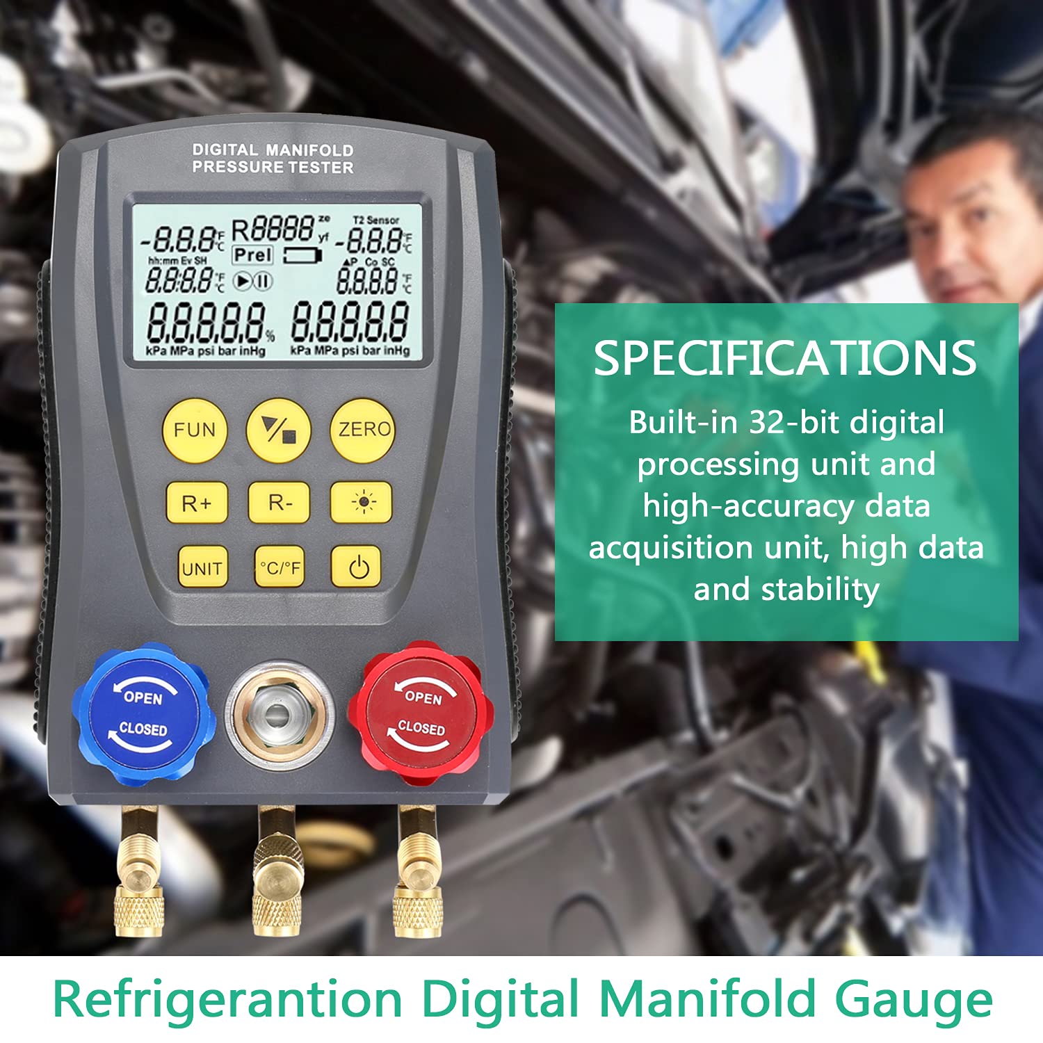 Professional HVAC Refrigeration Digital Vacuum Pressure Manifold Gauge Tester Kit - Accurate AC System Diagnostic Tool for Automotive & Home Air Conditioning Repair
