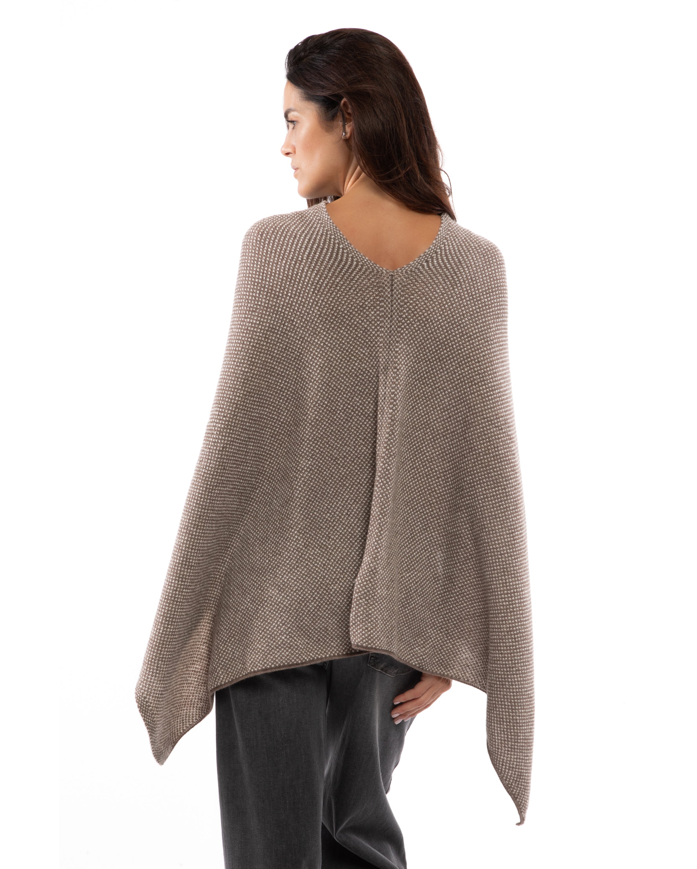 Luxury Women's Pure Cashmere Asymmetrical Poncho Shawl - Soft Light Brown Winter Wrap for Fall & Winter Fashion, Office Wear & Outdoor Activities