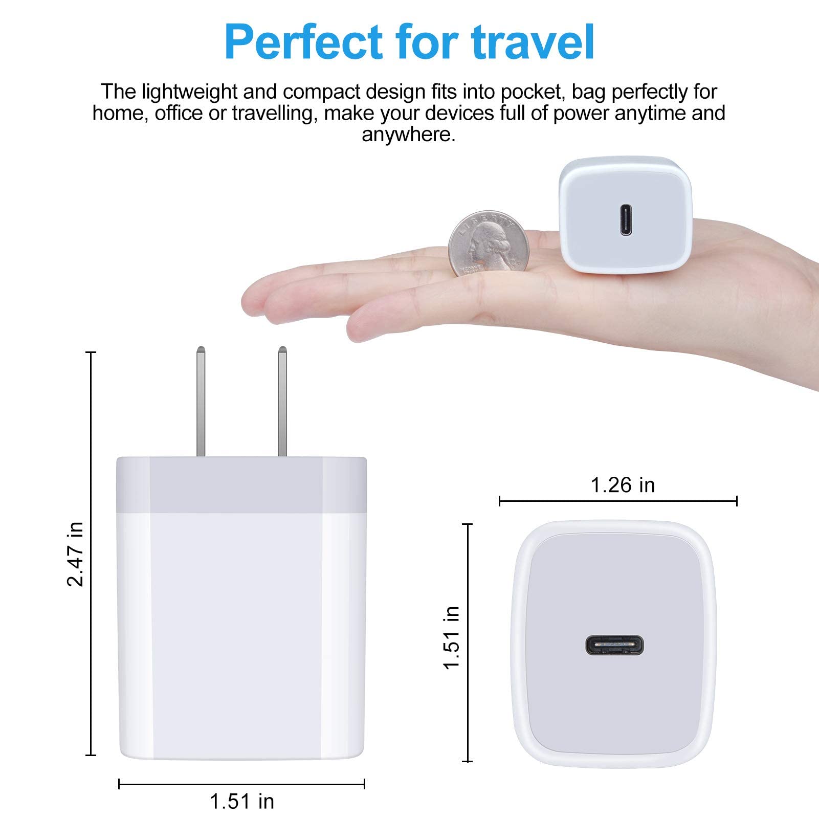 20W USB C Fast Charger 2 Pack - PD Charging Block, Type C Wall Charger & Power Adapter for iPhone 15/14/13/12, Samsung Galaxy, iPad - Quick Charge for Home, Office & Travel
