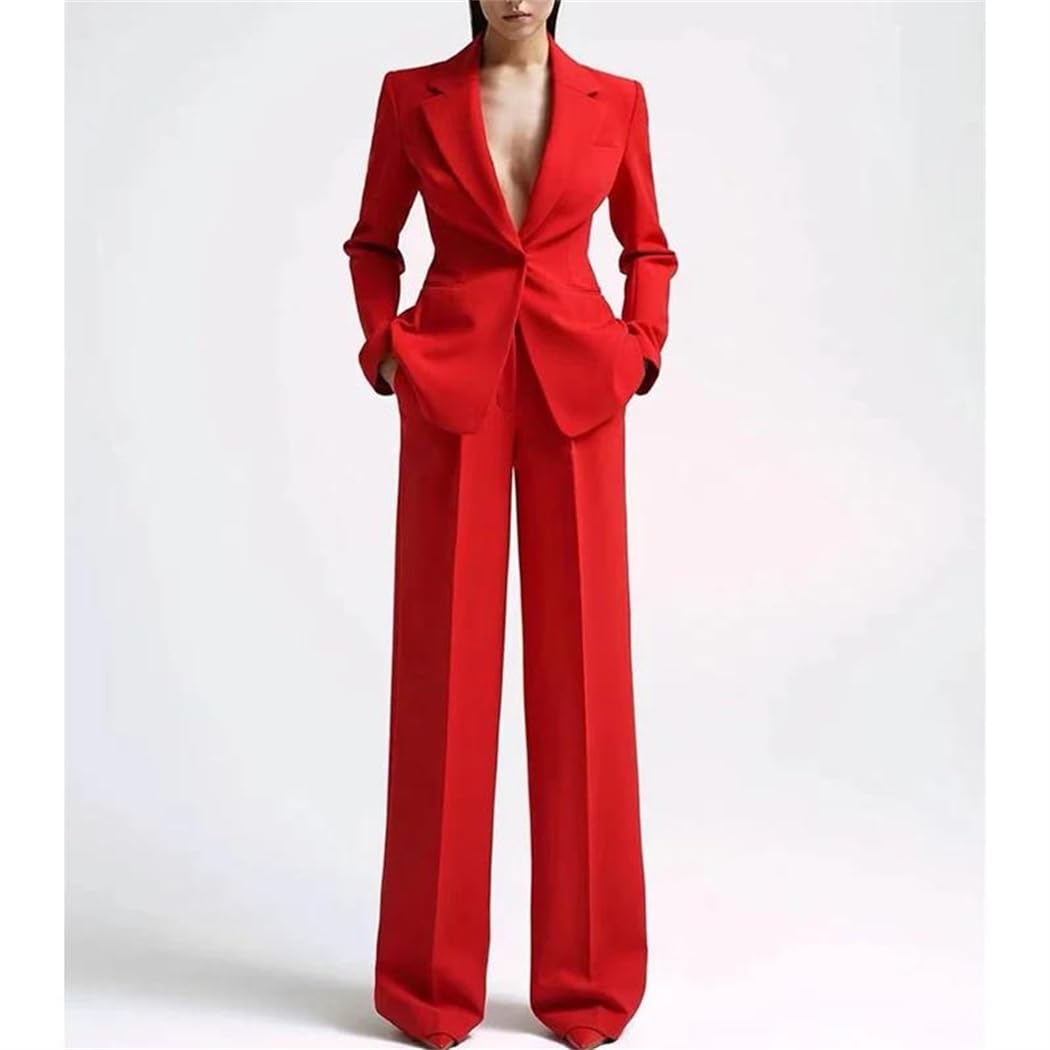 Women's Business Casual Suit Set - Long Sleeve Blazer Jacket & Wide Leg Pants Two Piece Outfit for Office Work, Professional Meetings & Formal Events