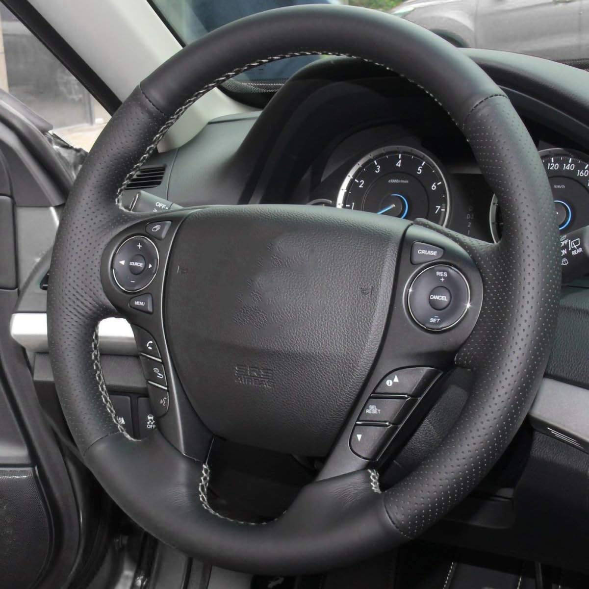 Genuine Leather Steering Wheel Cover for Honda Accord 9 & Crosstour (2013-2017) - Custom Fit, Anti-Slip Grip, Luxury Car Accessories | Perfect for Daily Commute & Road Trips