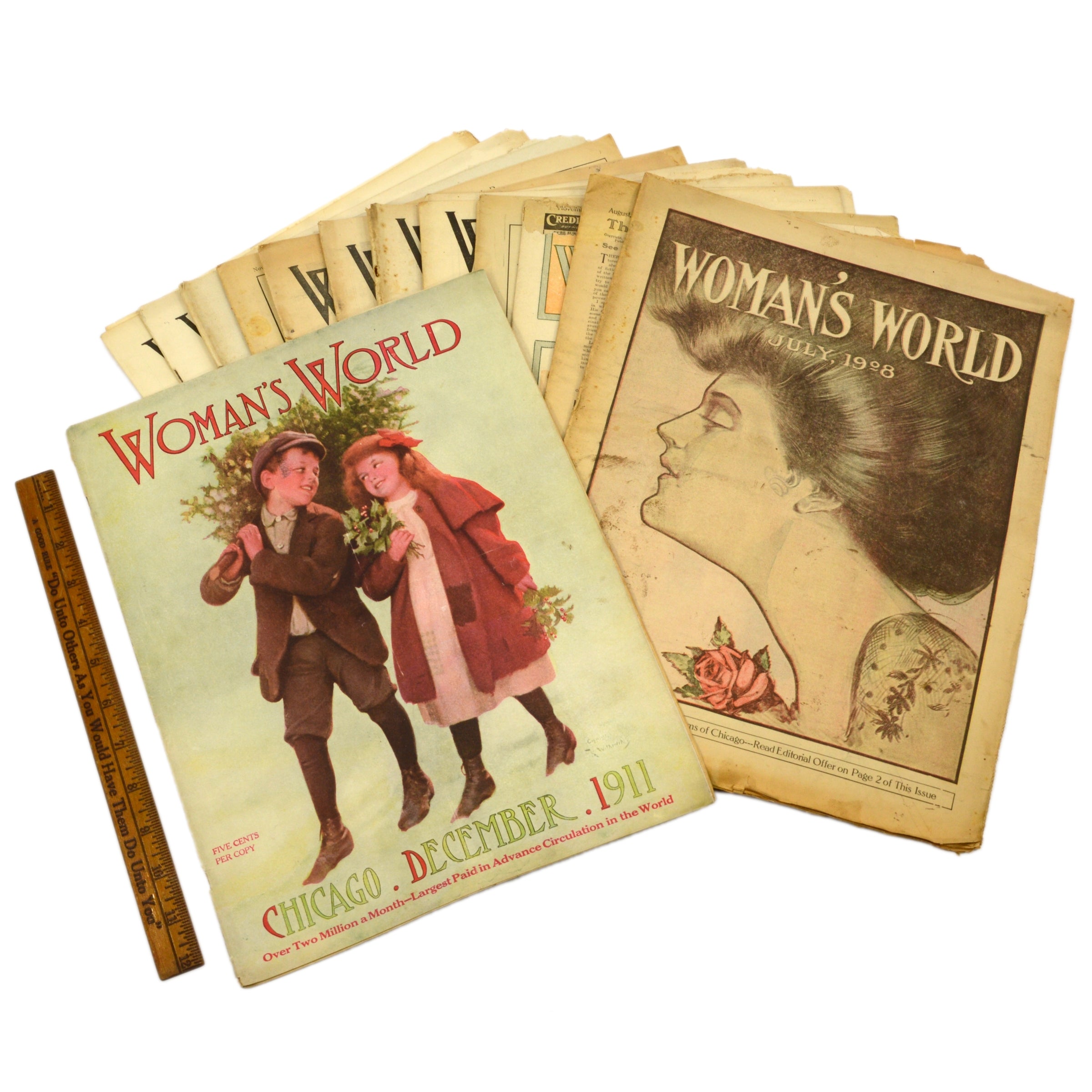 Vintage Woman's World Magazine Collection - 14 Rare Back Issues from 1908-1911 | Antique Periodicals for Collectors & History Enthusiasts | Perfect for Home Decor, Vintage Displays & Historical Research
