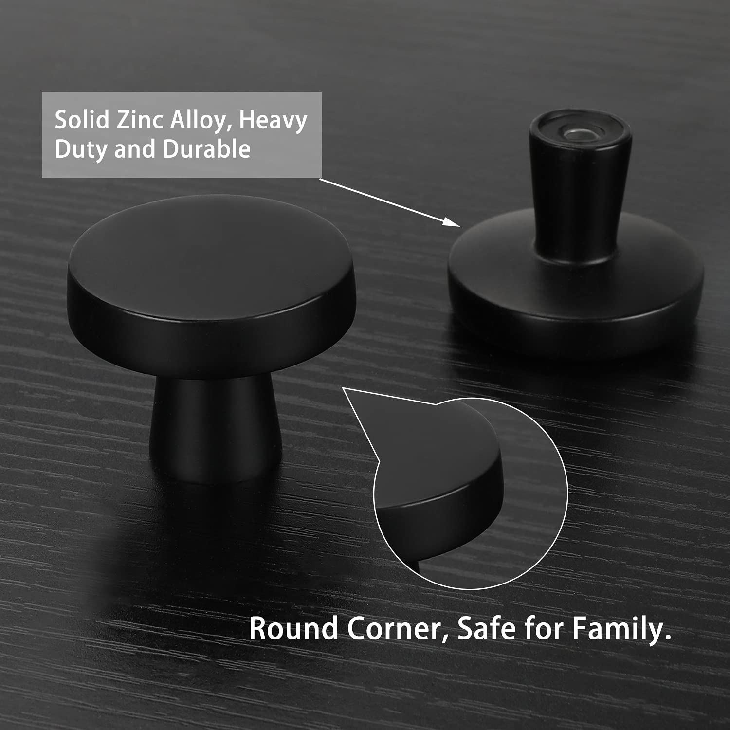 10 Pack Matte Black Cabinet Knobs - HD5310BK Zinc Alloy Drawer Pulls for Kitchen, Bathroom & Dresser