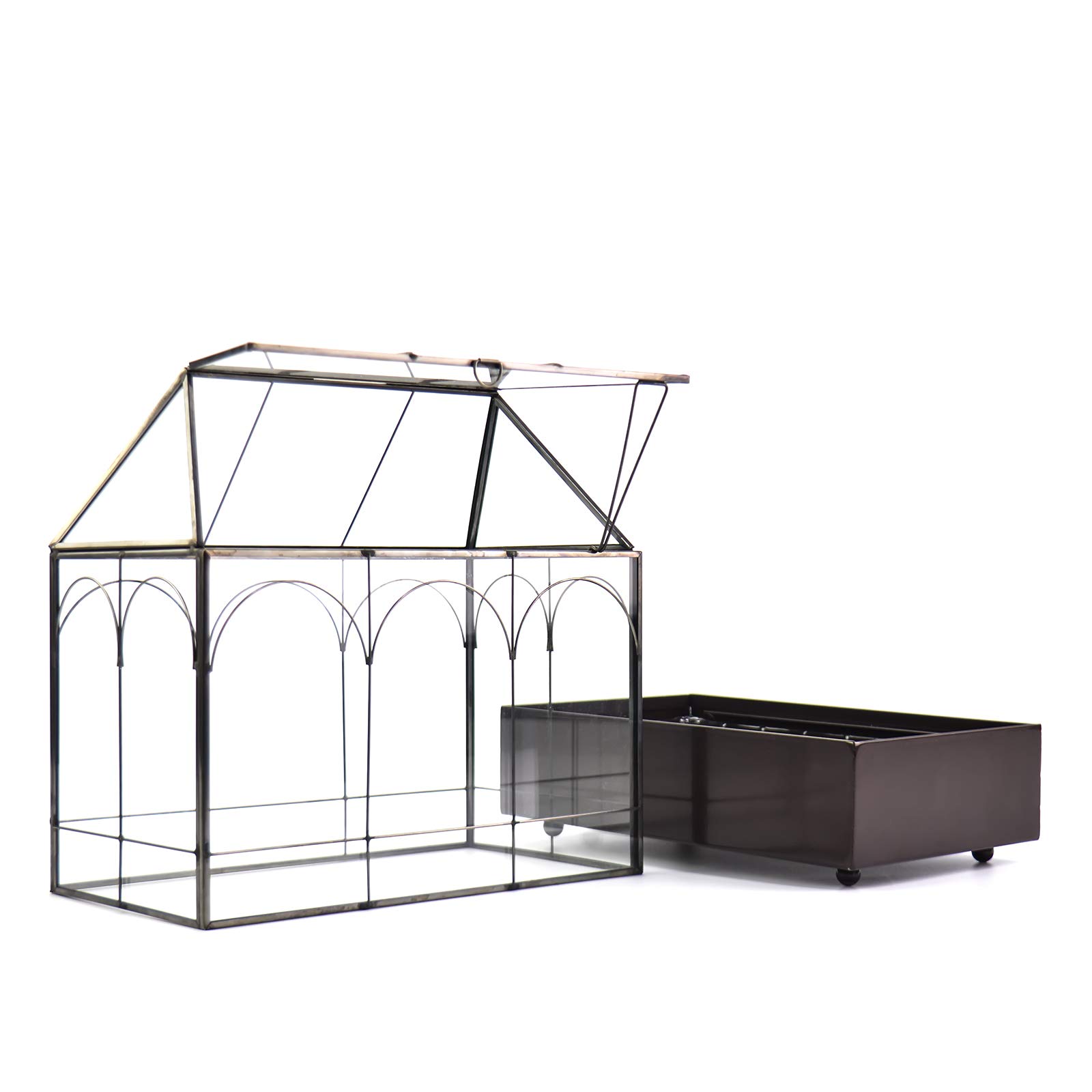Large Tall Glass Plant Terrarium for Succulents & Air Plants – 9.5”X5.7”X11.4” House Terrarium Kit with Lip and Tray | Perfect for Home Decor, Office Desk & Indoor Gardening