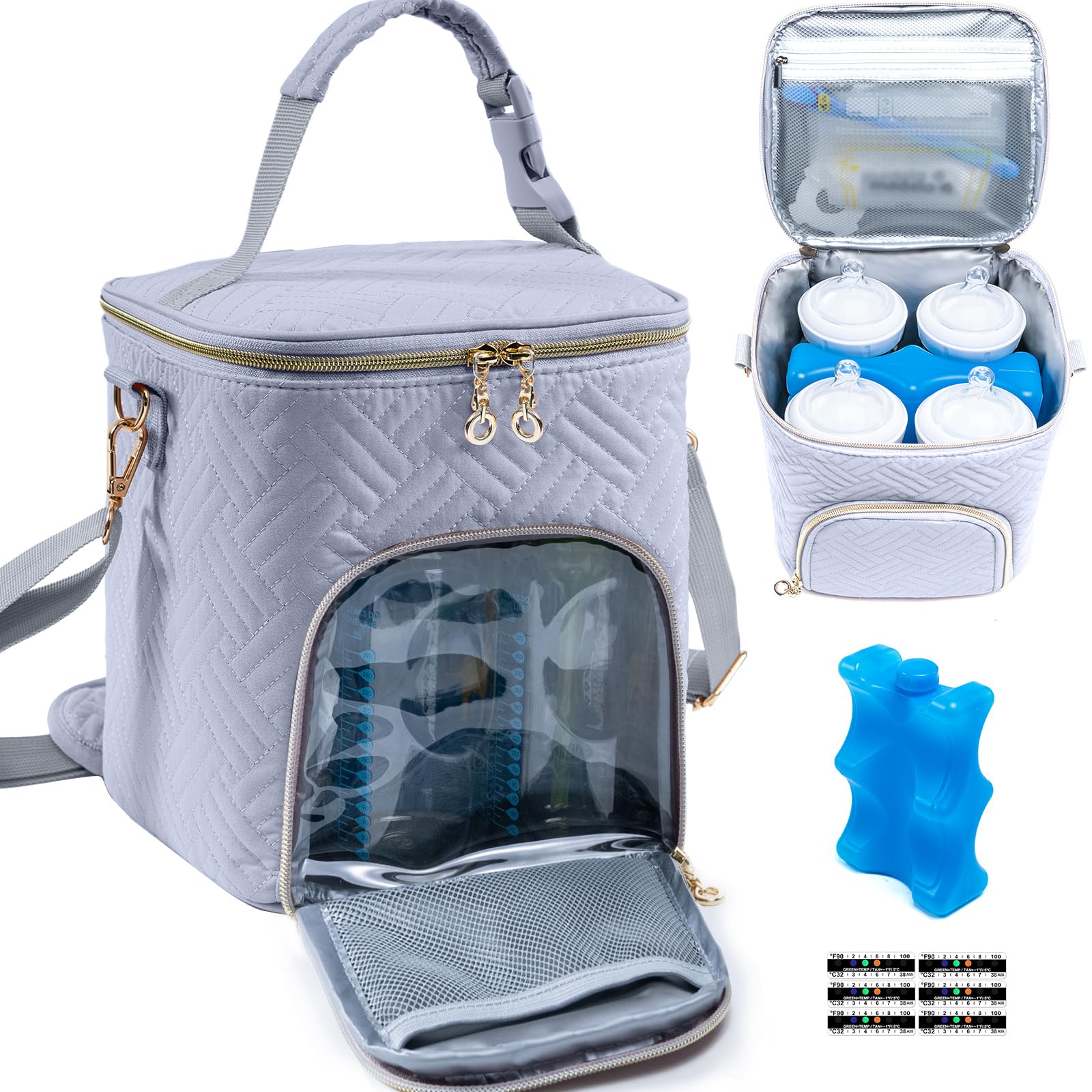 Insulated Breastmilk Cooler Bag with Ice Pack - Holds 4 Baby Bottles (4oz-9oz) & Mam Bottles - Clear Breast Pump Storage Bag for Daycare, Travel & Work - Leakproof & BPA-Free