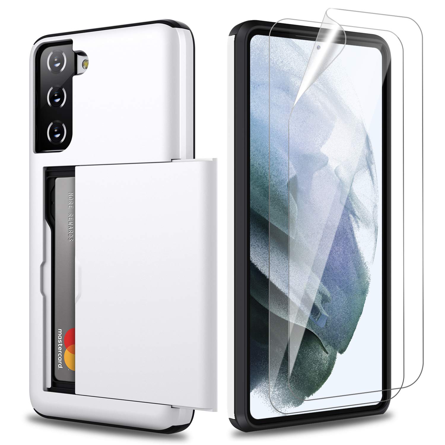 Premium Zuslab Wallet Case for Samsung Galaxy S21 Plus 5G - Slim Protective Phone Cover with Card Holder, Shockproof & Anti-Scratch Design [2-Pack White] - Perfect for Everyday Use, Travel & Business Professionals