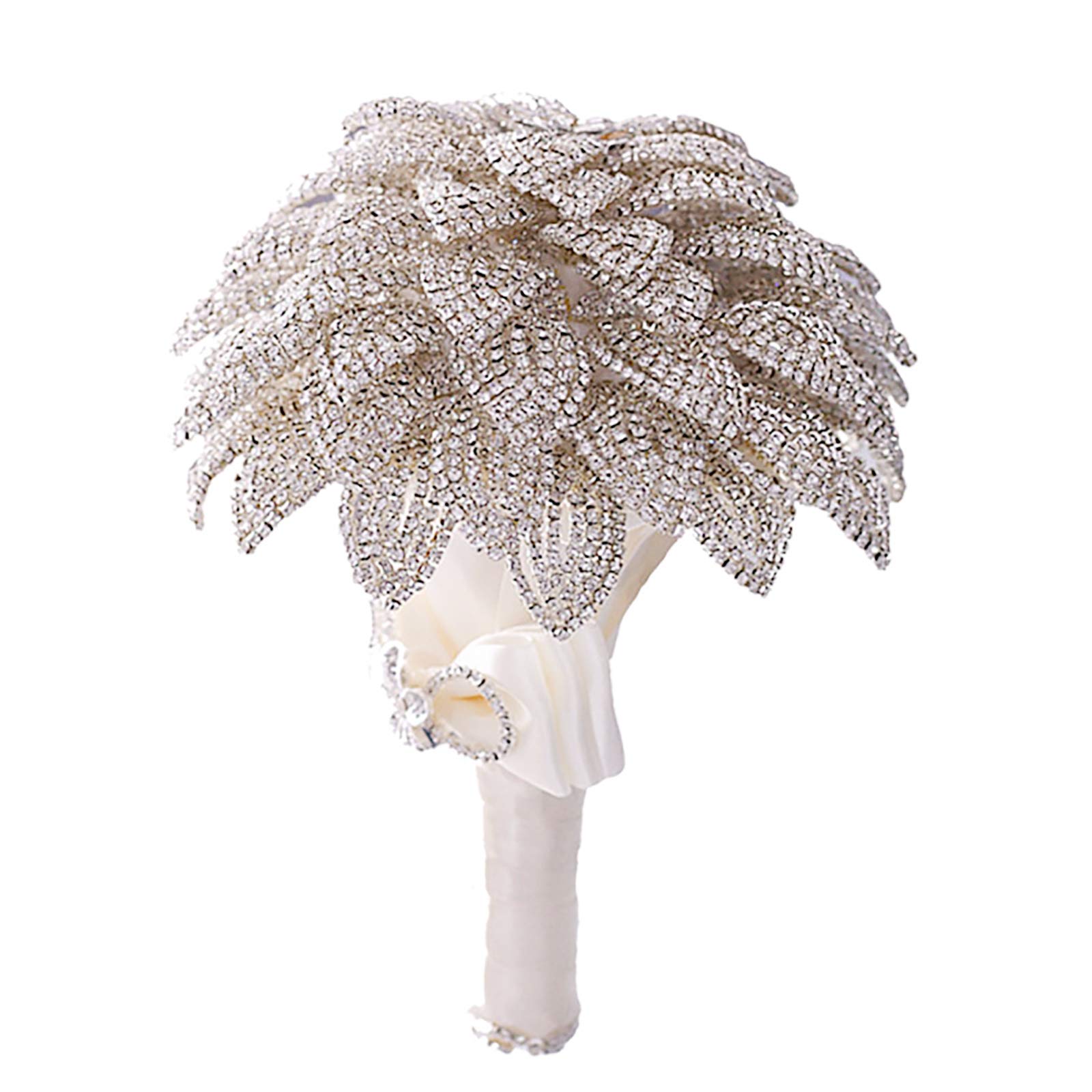 Handmade Rhinestone Wedding Bouquet - Diamond Bridesmaid Hand Flower with Brass Ribbon & Rhinestone Decor | Perfect for Bridal Showers, Wedding Ceremonies & Photo Shoots