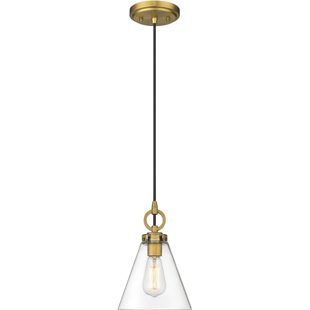 Z-Lite 3034P8-RB Harper 1-Light Pendant Light Fixture, 100W Rubbed Brass Finish - Perfect for Kitchen Island, Dining Room, or Entryway Lighting