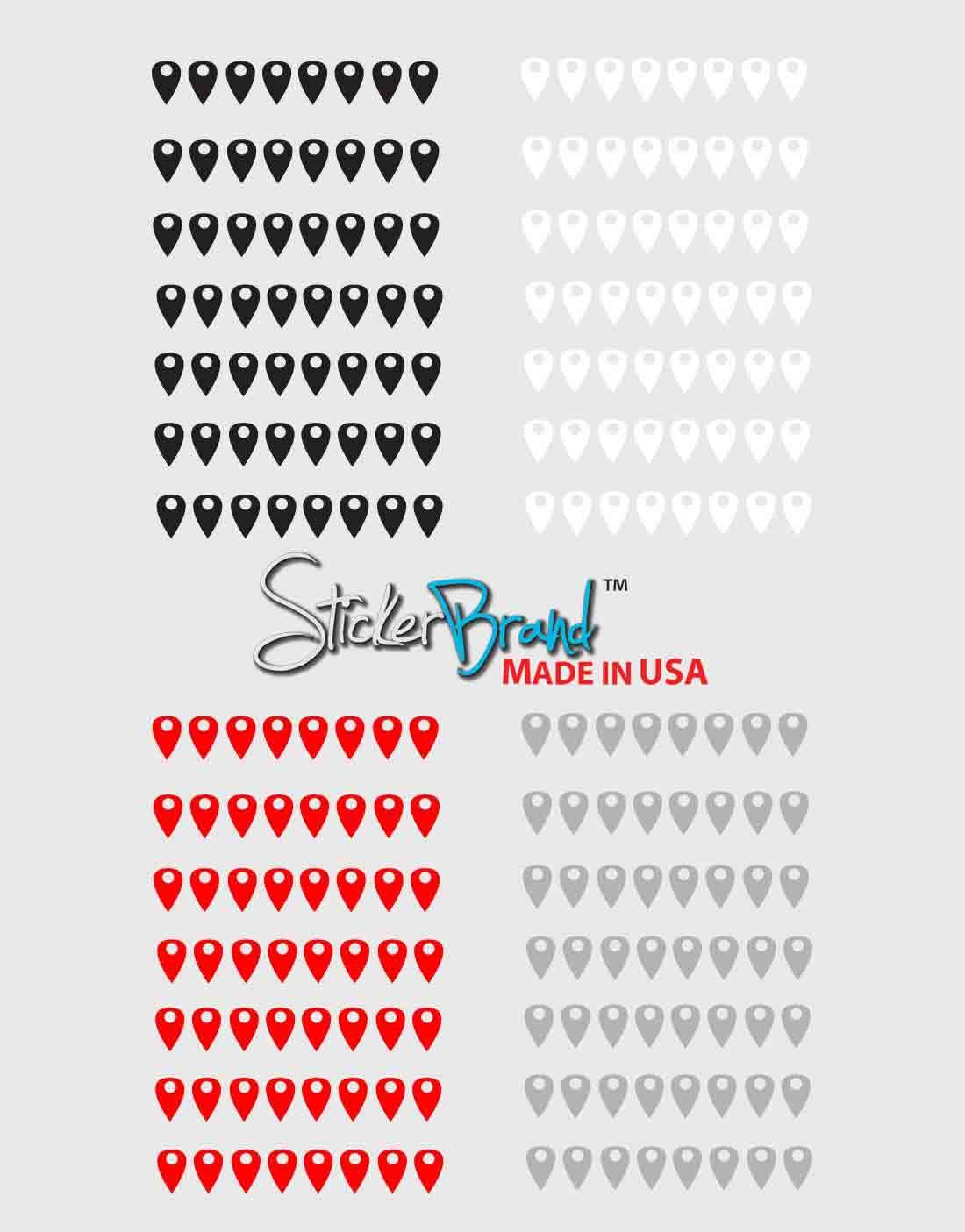 Stickerbrand World Map Wall Decal with 224 Pins - White Map with Red, Black, White & Grey Pins, 60