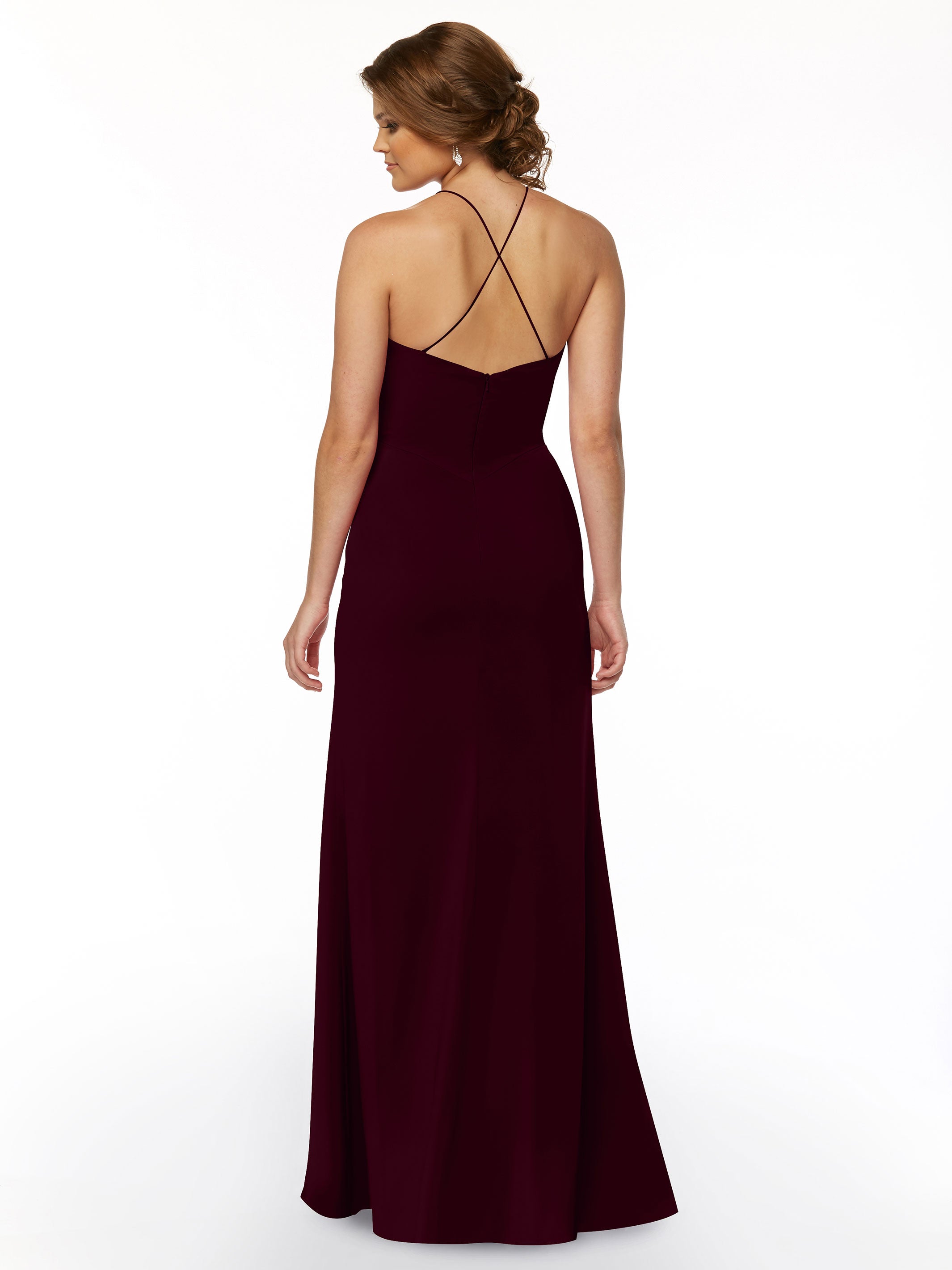 Elegant 83026 Sheath Stretch Chiffon Bridesmaid Dress with Halter Neckline & High Slit - Perfect for Weddings, Formal Events & Evening Parties