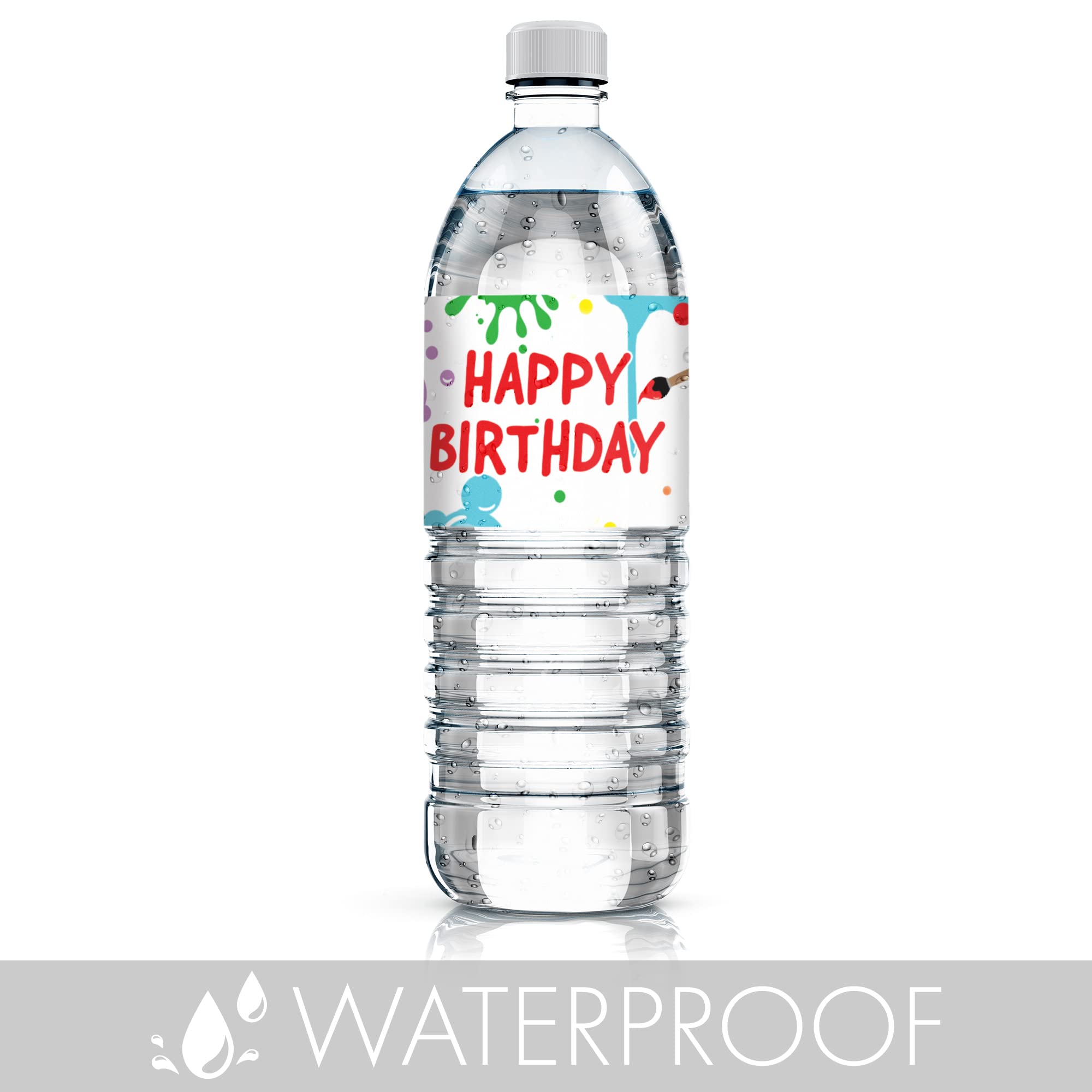 Distinctivs Art Birthday Party Water Bottle Labels - 24 Count Paint Party Decorations for Kids Birthday, Baby Shower & DIY Craft Projects