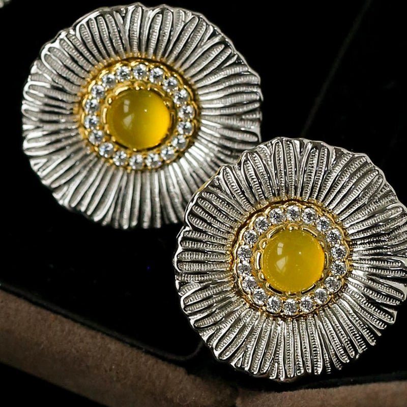 Buccellati Inspired Daisy Ear Clip Stud Earrings - Gold Plated Floral Jewelry for Women - Perfect for Weddings, Parties & Everyday Wear