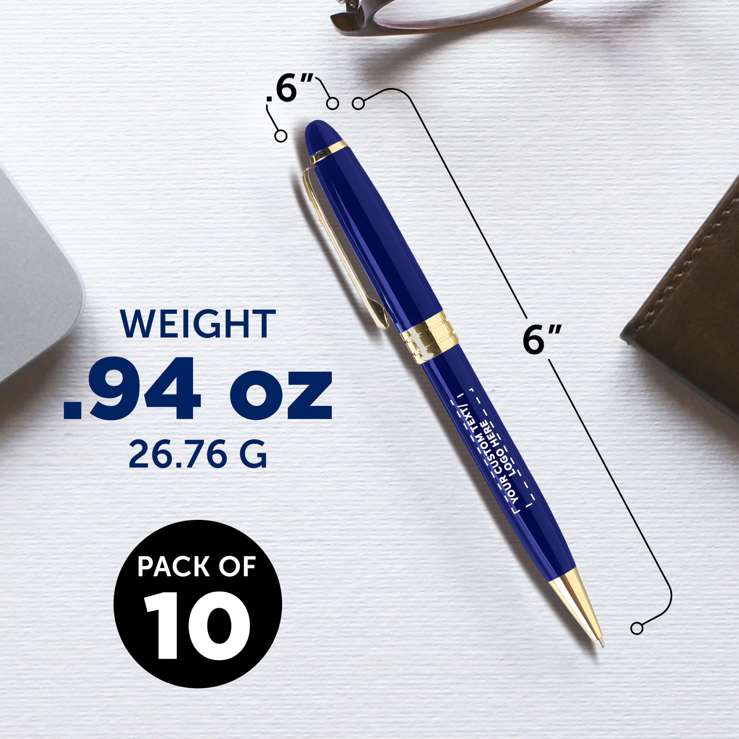 10 Pack Premium Executive Pens with Custom Text & Logo - Elegant Gold Accent, Smooth Twist Mechanism - Perfect for Corporate Gifts, Business Meetings & Professional Writing