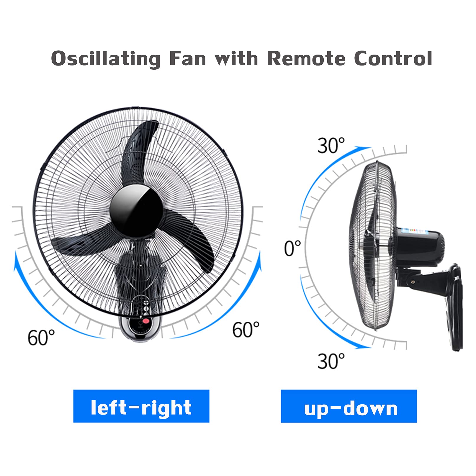 18 Inch Wall Mount Fan with Remote Control - High Velocity Oscillating Fan, 3 Speed Settings for Home, Office, Restaurant & Greenhouse - Perfect for Cooling Large Rooms and Commercial Spaces (Black)