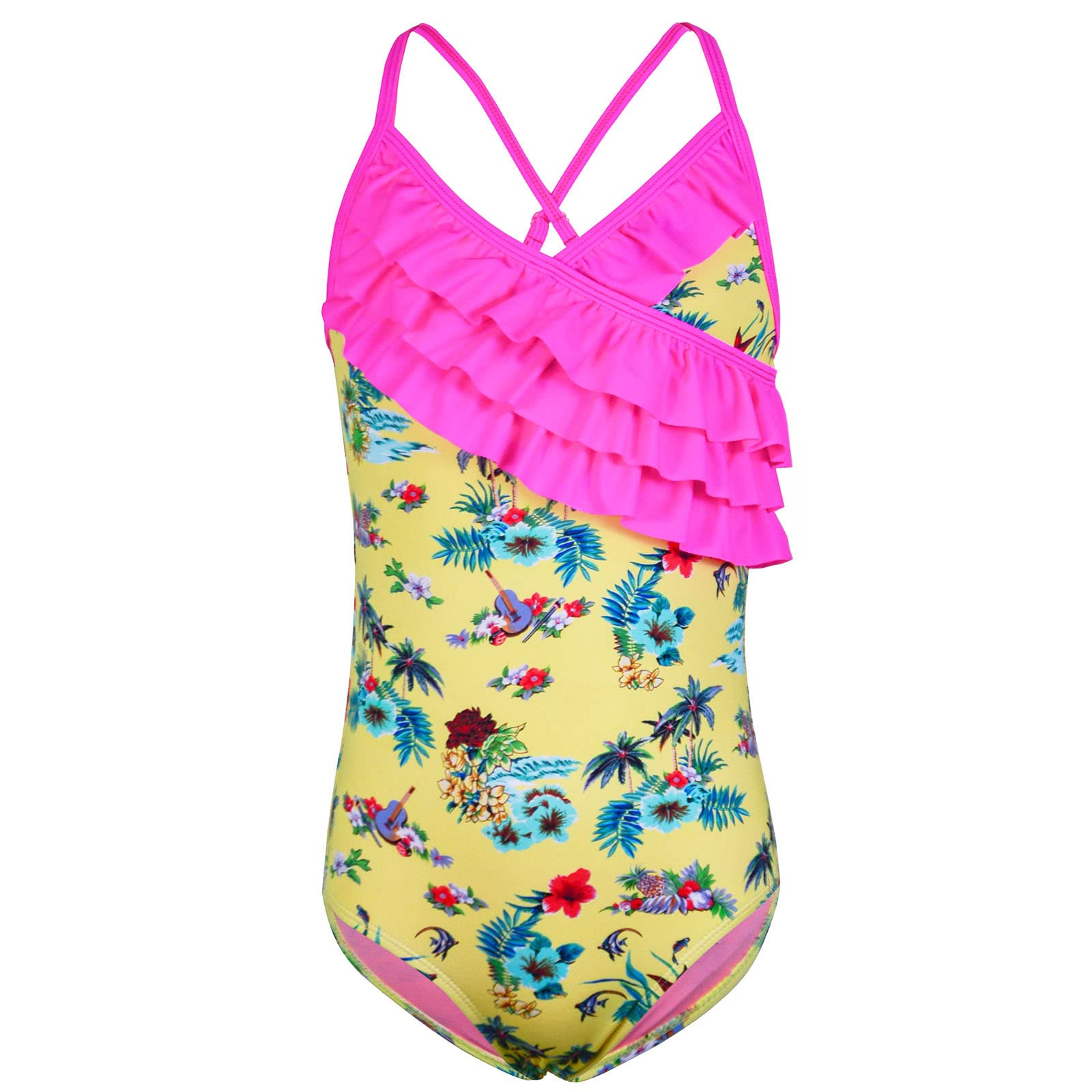 Kauego Girls One Piece Swimsuits - Hawaiian Ruffle Swimwear for Kids, Toddler Bathing Suit with UV Protection - Perfect for Beach, Pool & Summer Vacation