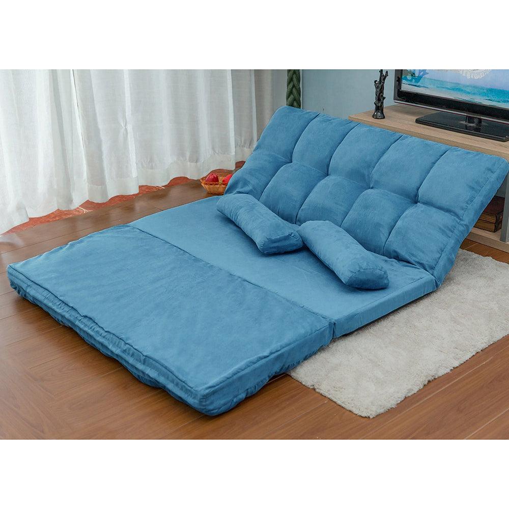 Double Chaise Lounge Sofa - Floor Couch with 2 Pillows, Blue - Perfect for Living Room, Bedroom & Home Theater Relaxation